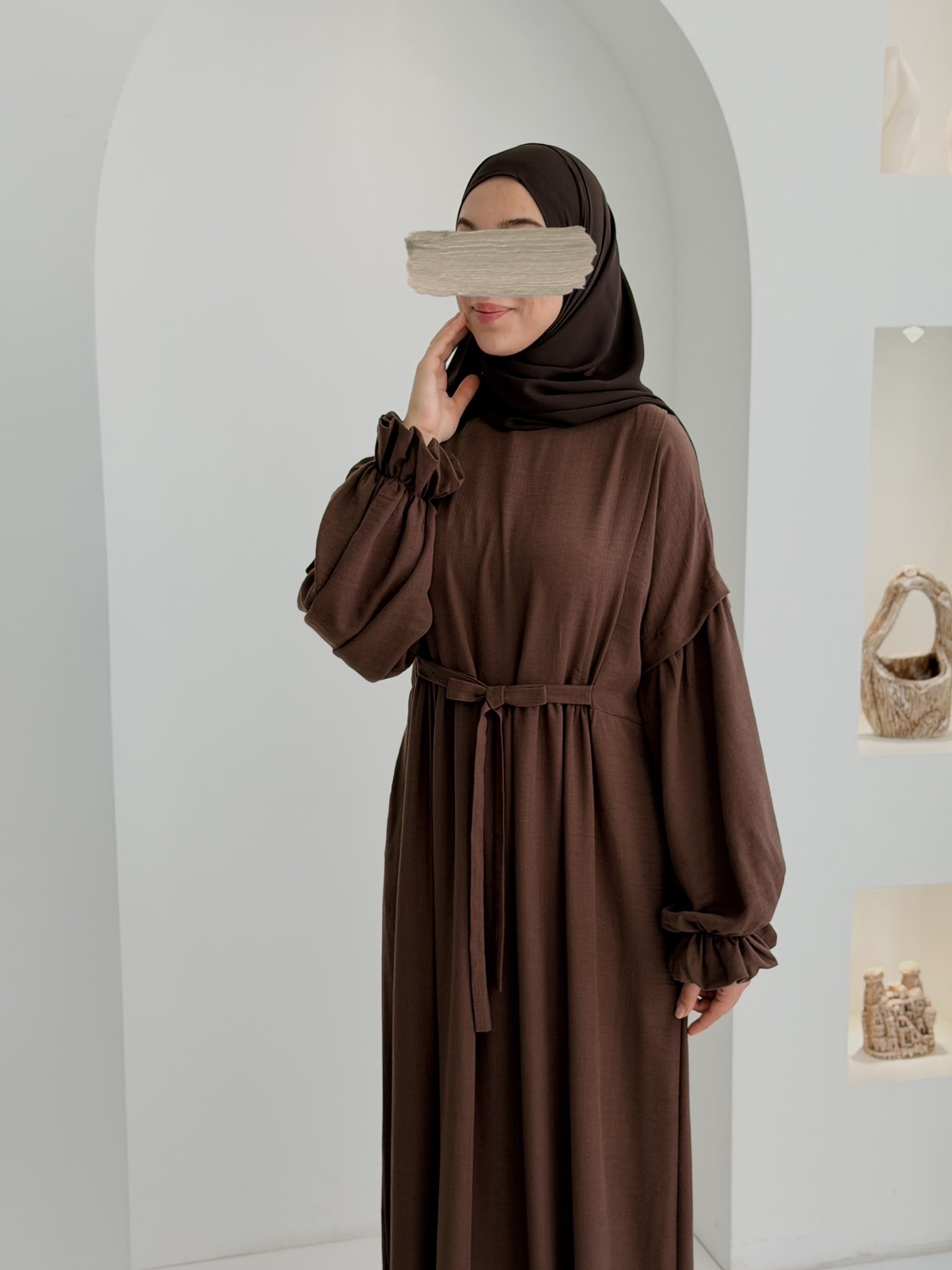 Keten Vintage Elbise Kahverengi ÖN SİPARİŞ ÜRÜNÜMÜZDÜR