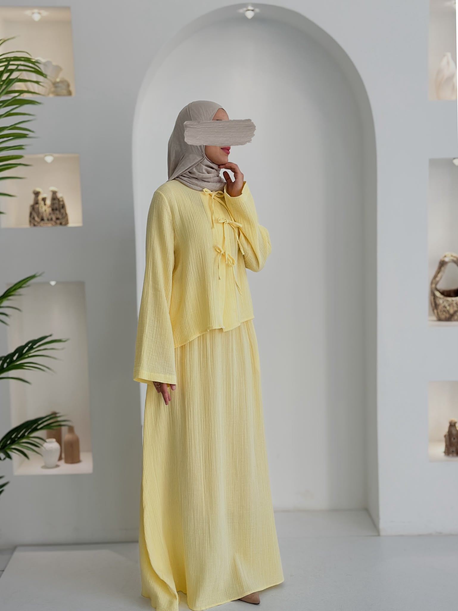 Muslin Etek Takım Sarı Şalsız  ÖN SİPARİŞ ÜRÜNÜMÜZDÜR