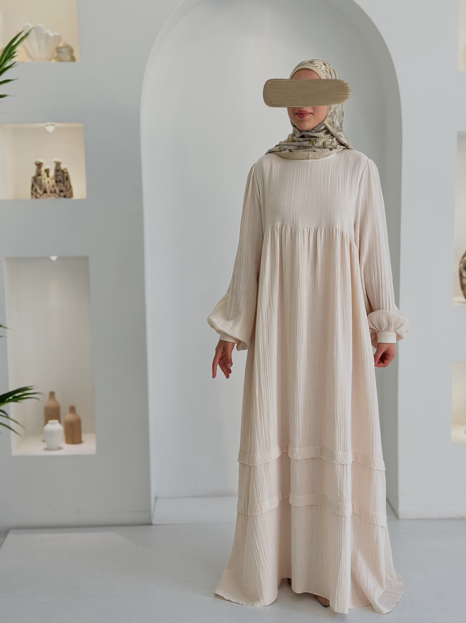 Muslin Farah Bej+ Şal ÖN SİPARİŞ ÜRÜNÜMÜZDÜR
