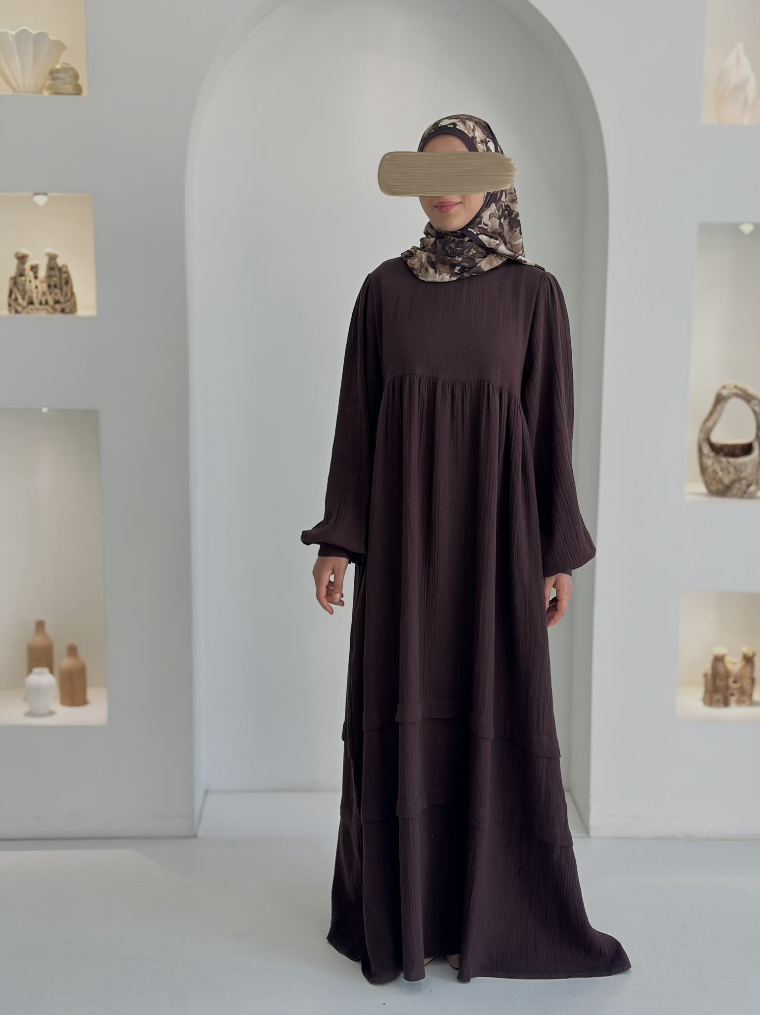 Muslin Farah Kahverengi+Şal ÖN SİPARİŞ ÜRÜNÜMÜZDÜR