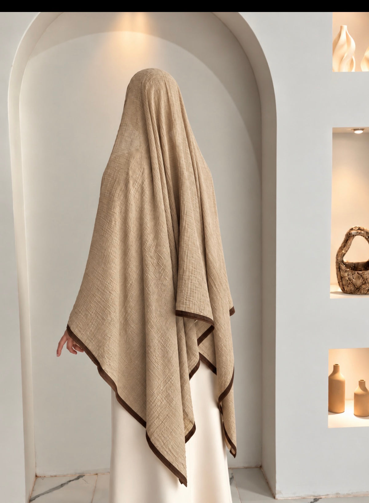 Muslin Koyu Krem+Kahverengi Biyeli