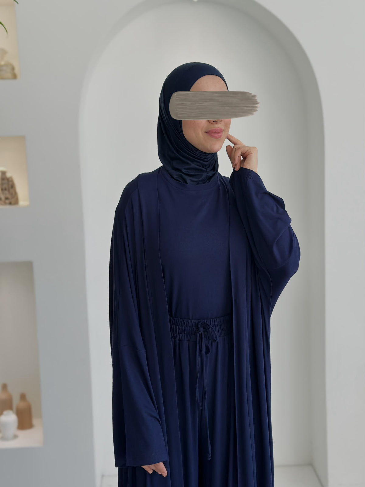 3 lü Bambu Viskon Takım Lacivert+Bambu Form Boneli Şal  ÖN SİPARİŞ ÜRÜNÜMÜZDÜR