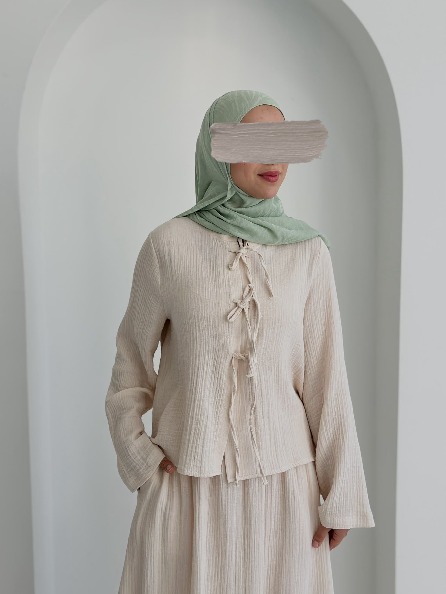 Muslin Etek Takım Ekru Şalsız ÖN SİPARİŞ ÜRÜNÜMÜZDÜR