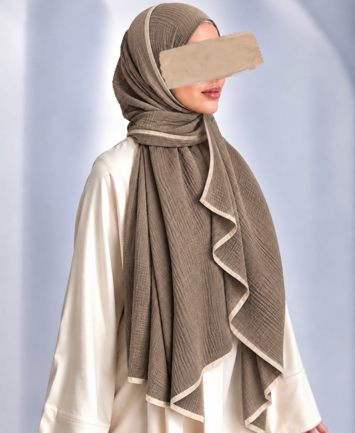Muslin Kahverengi Gri Aralıklı +Krem Biyeli
