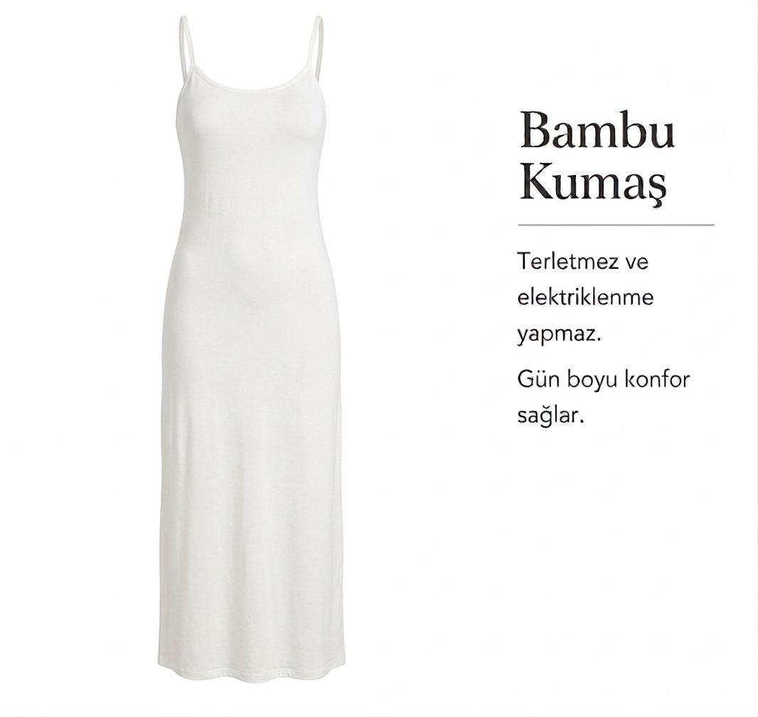 Bambu Ayar Askili Uzun Kombinazon-Beyaz ÖN SİPARİŞ ÜRÜNÜMÜZDÜR