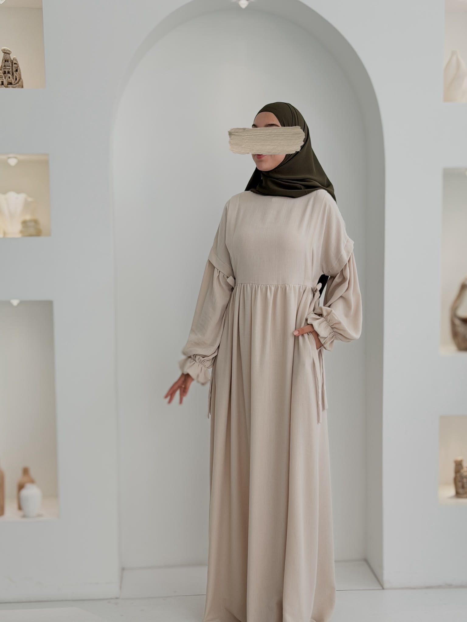 Keten Vintage Elbise Bej ÖN SİPARİŞ ÜRÜNÜMÜZDÜR