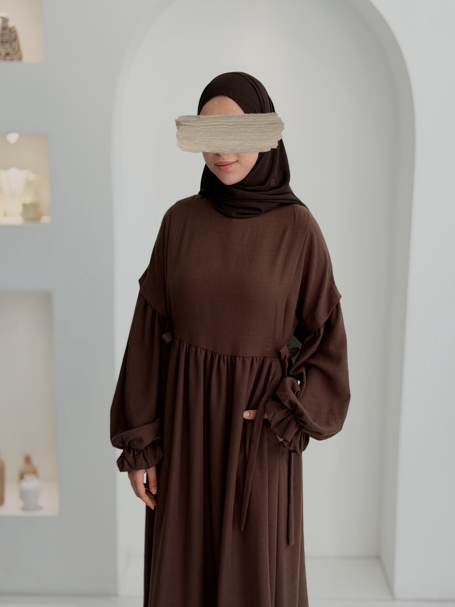 Keten Vintage Elbise Kahverengi ÖN SİPARİŞ ÜRÜNÜMÜZDÜR