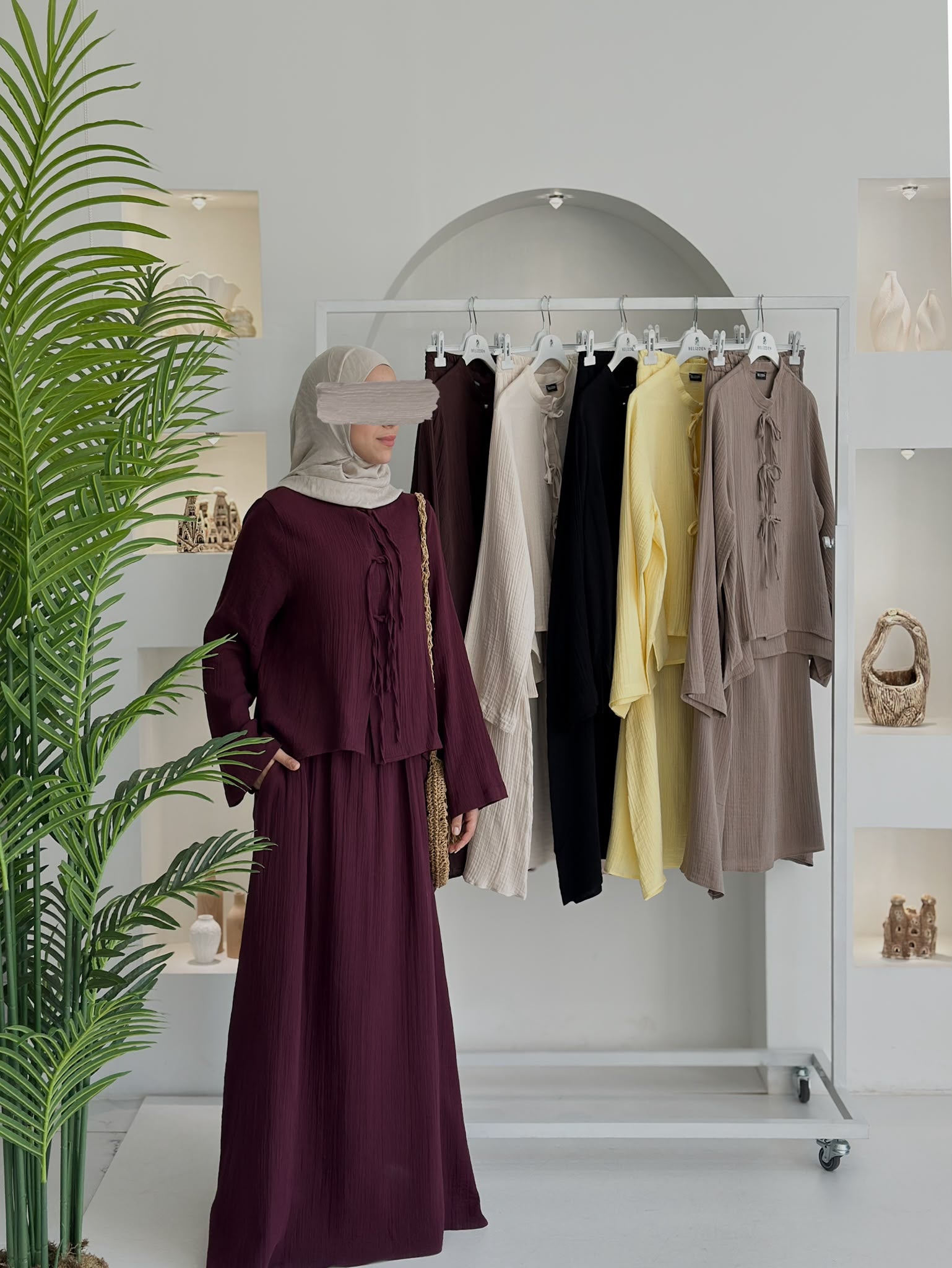 Muslin Etek Takım Mürdüm Şalsız
