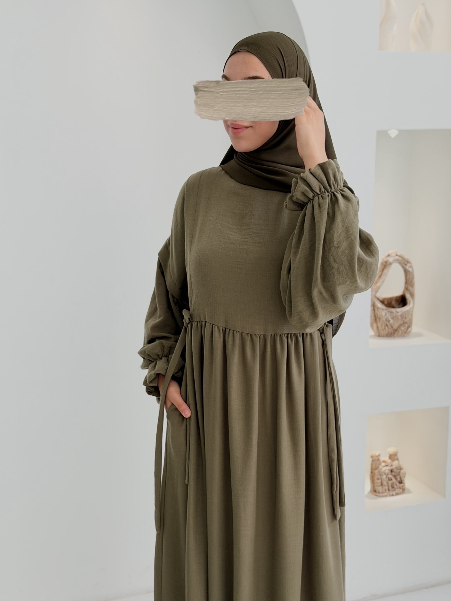 Keten Vintage Elbise Haki ÖN SİPARİŞ ÜRÜNÜMÜZDÜR