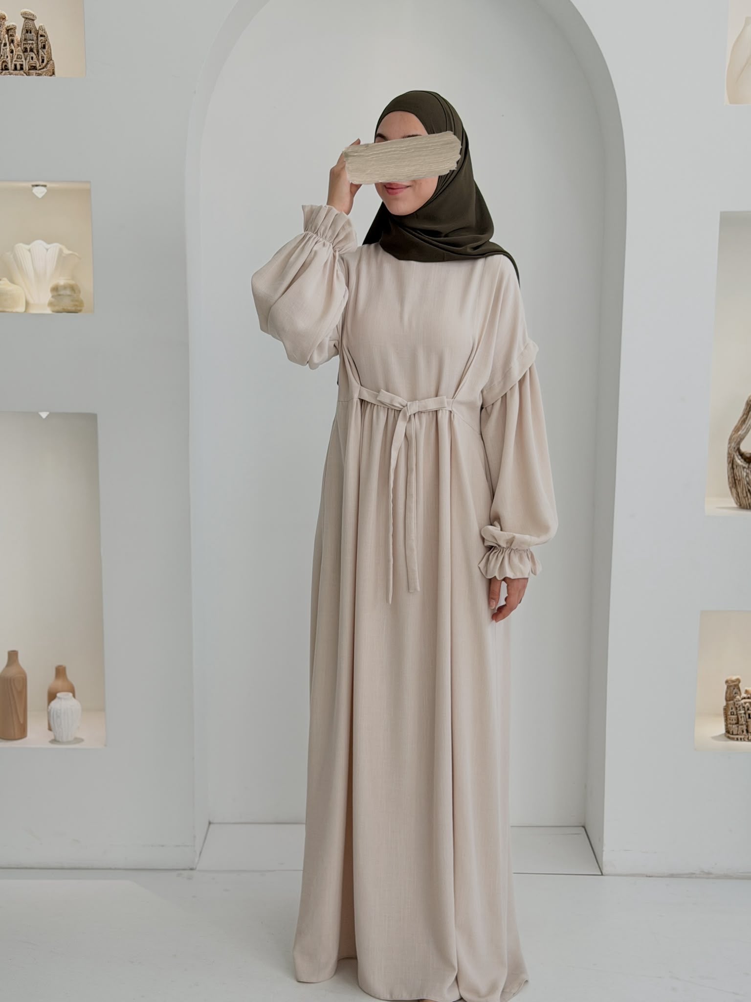 Keten Vintage Elbise Bej ÖN SİPARİŞ ÜRÜNÜMÜZDÜR