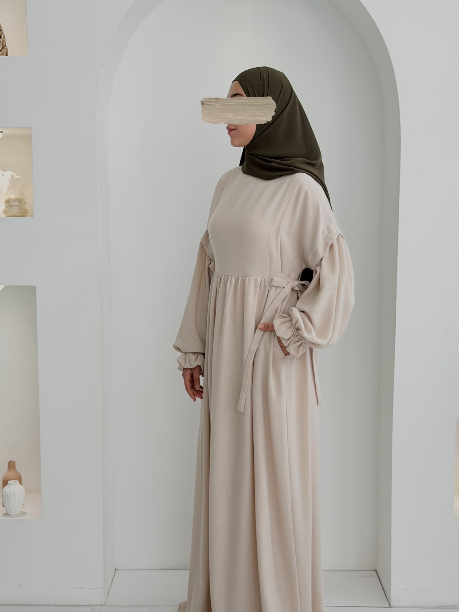 Keten Vintage Elbise Bej ÖN SİPARİŞ ÜRÜNÜMÜZDÜR