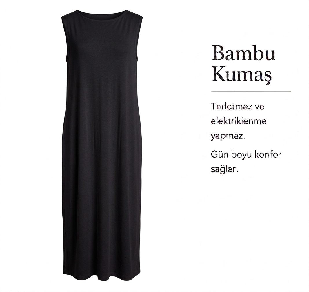 Bambu Sifir Kol Uzun Kombinazon-Siyah