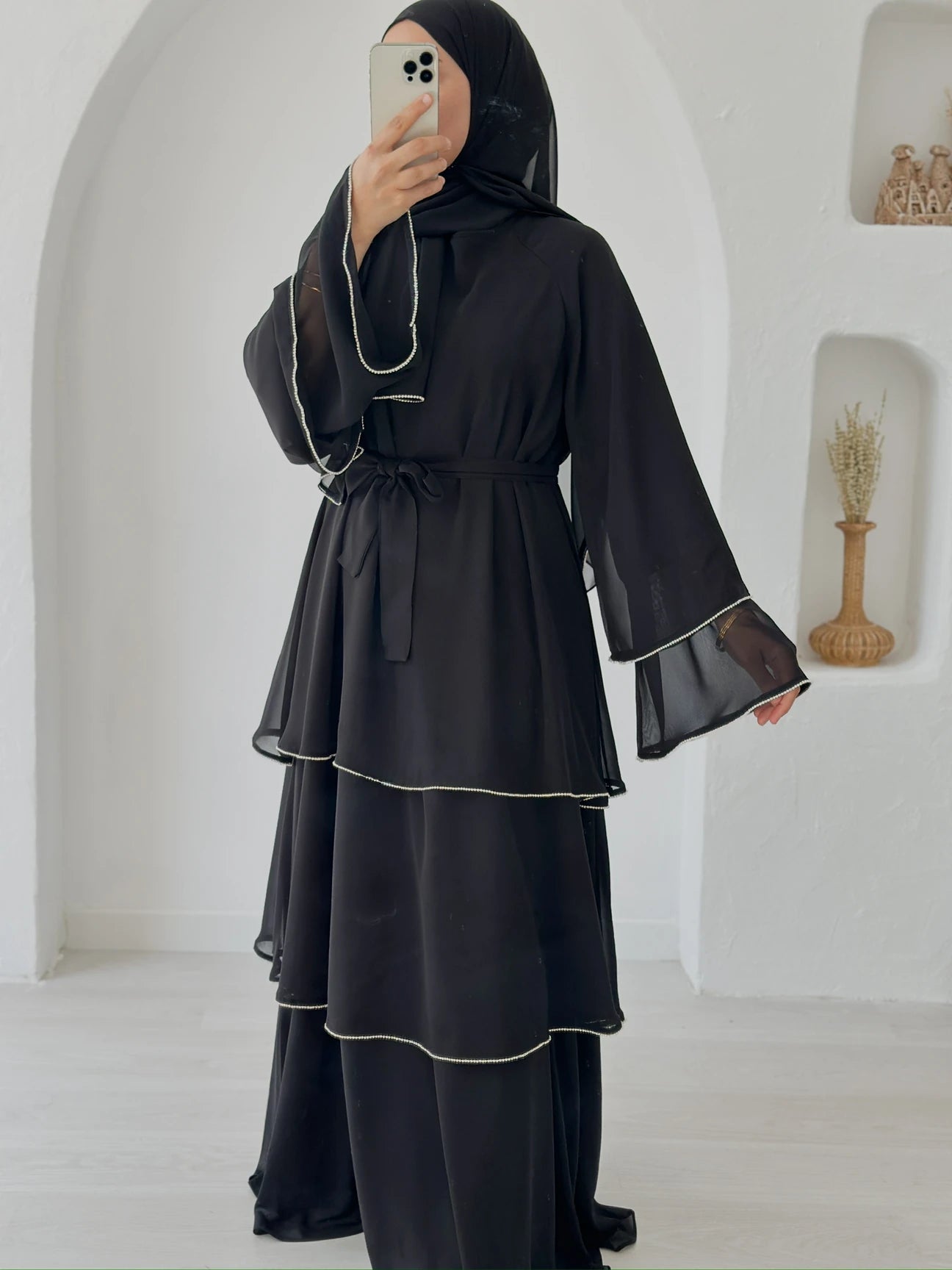Prenses Taşlı Şifon Siyah