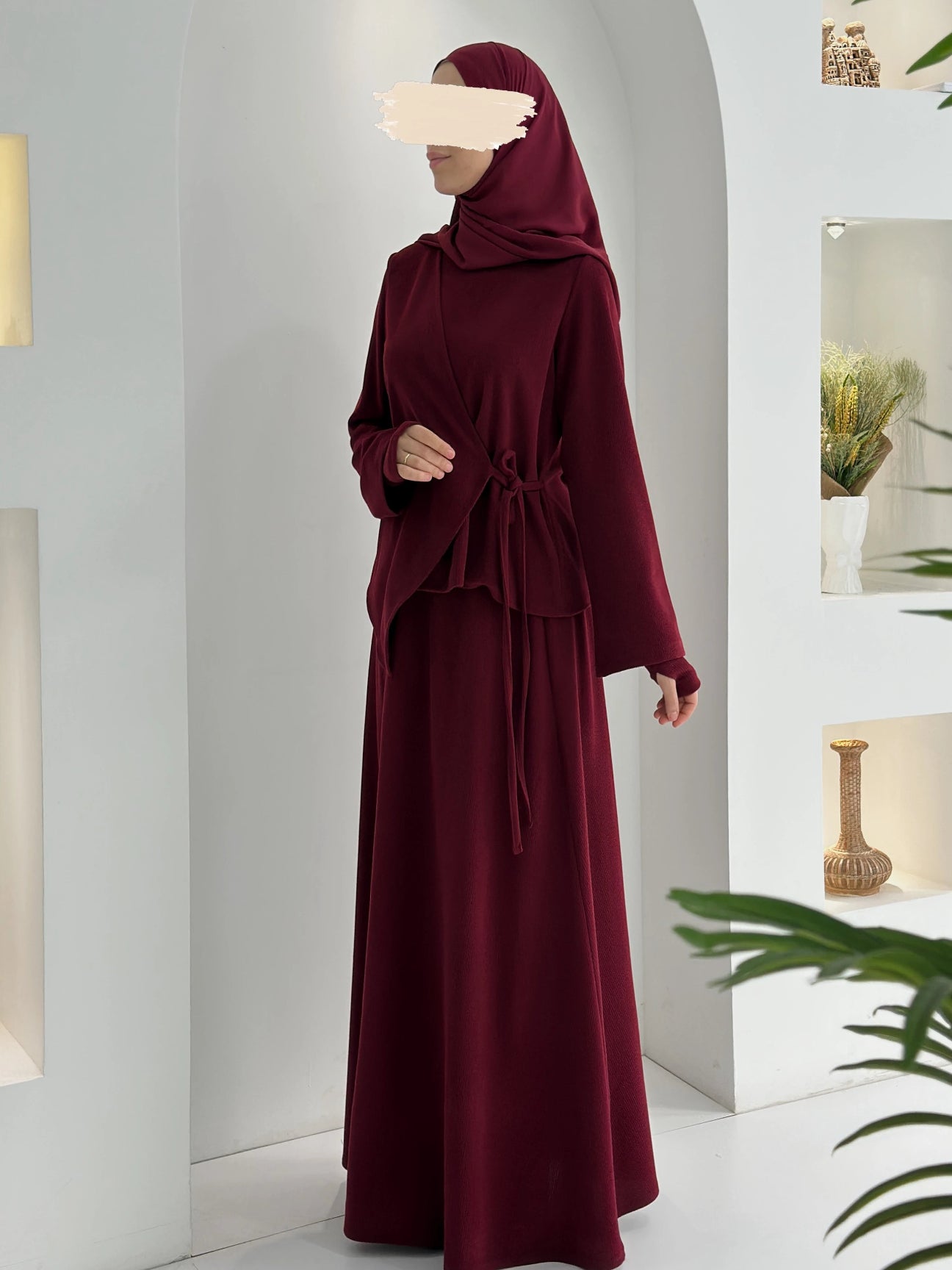 Roza Etekli Takım Bordo