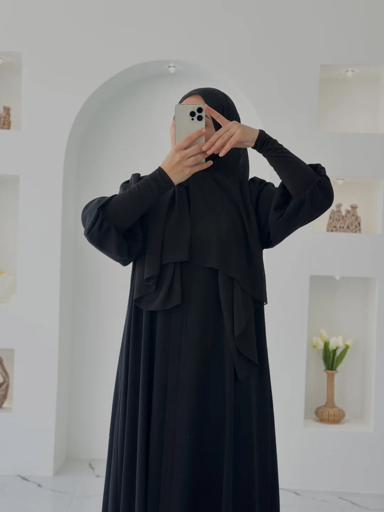 Zarif Ferace Düz Siyah