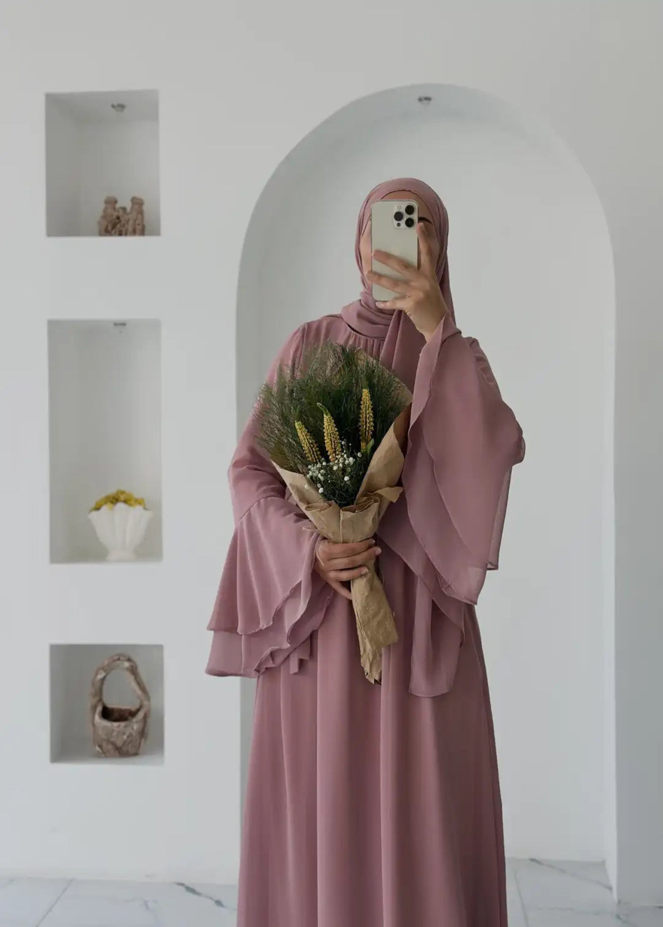 Ahu Şifon Elbise Pudra