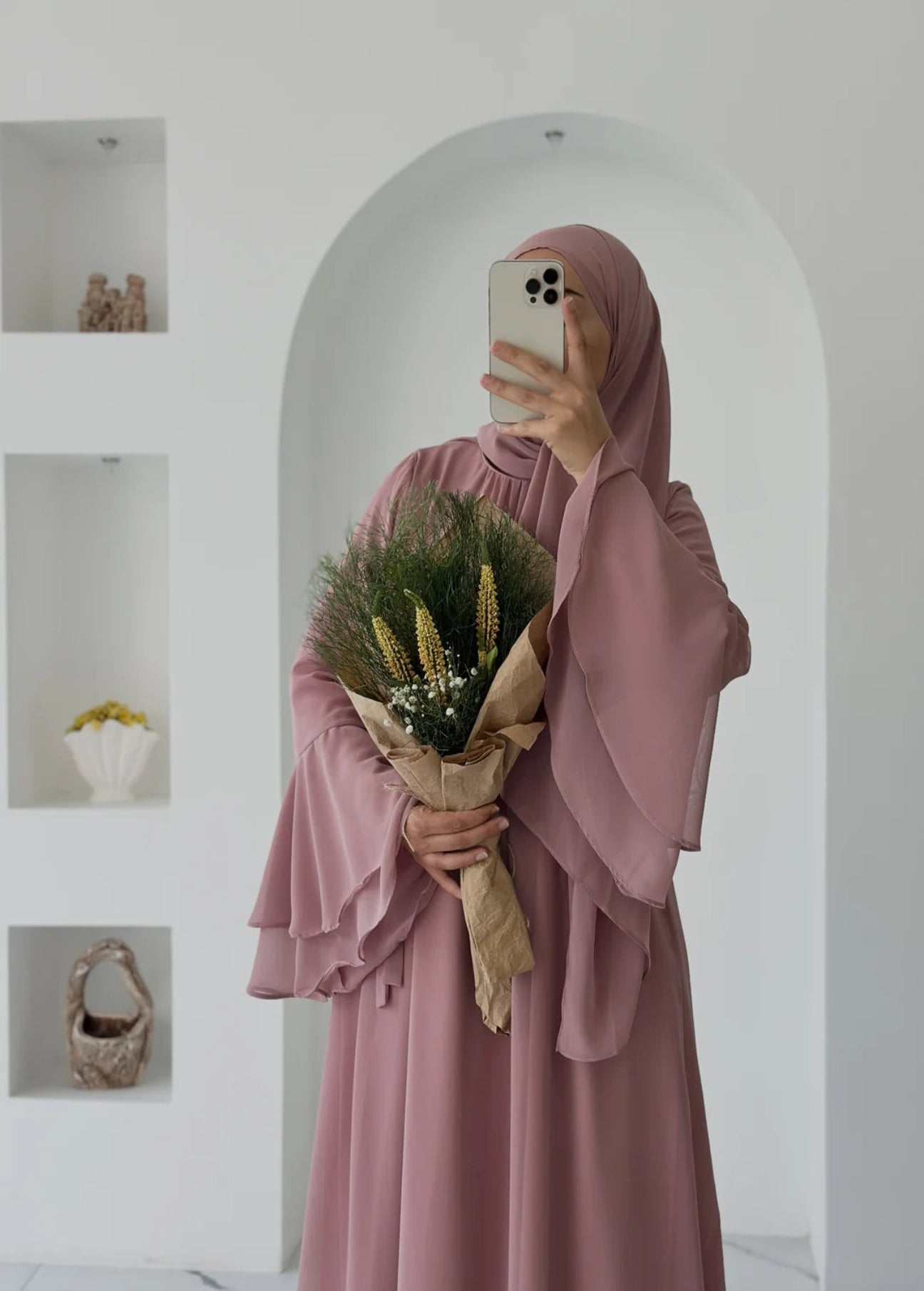 Ahu Şifon Elbise Pudra
