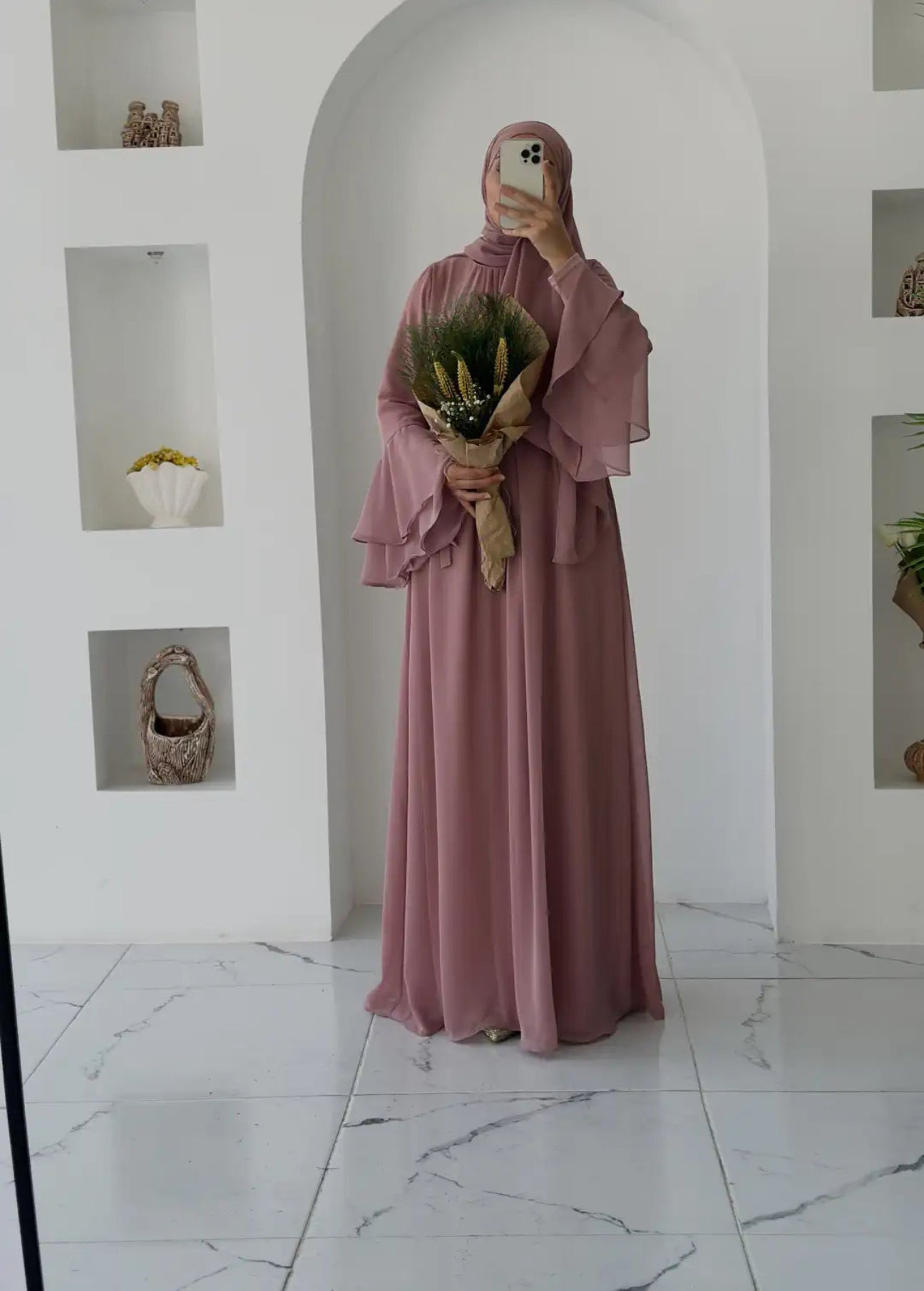 Ahu Şifon Elbise Pudra