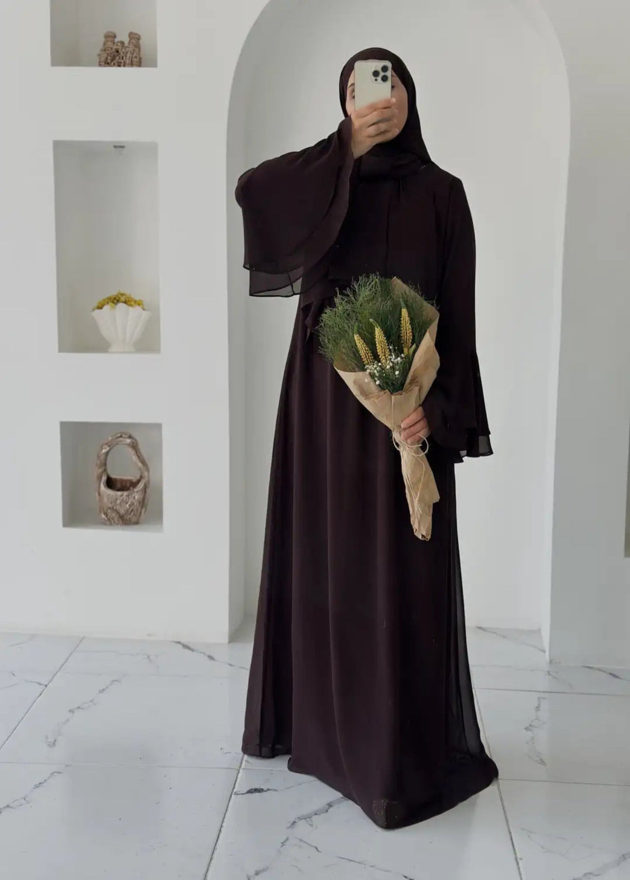 Ahu Şifon Elbise Acı Kahve