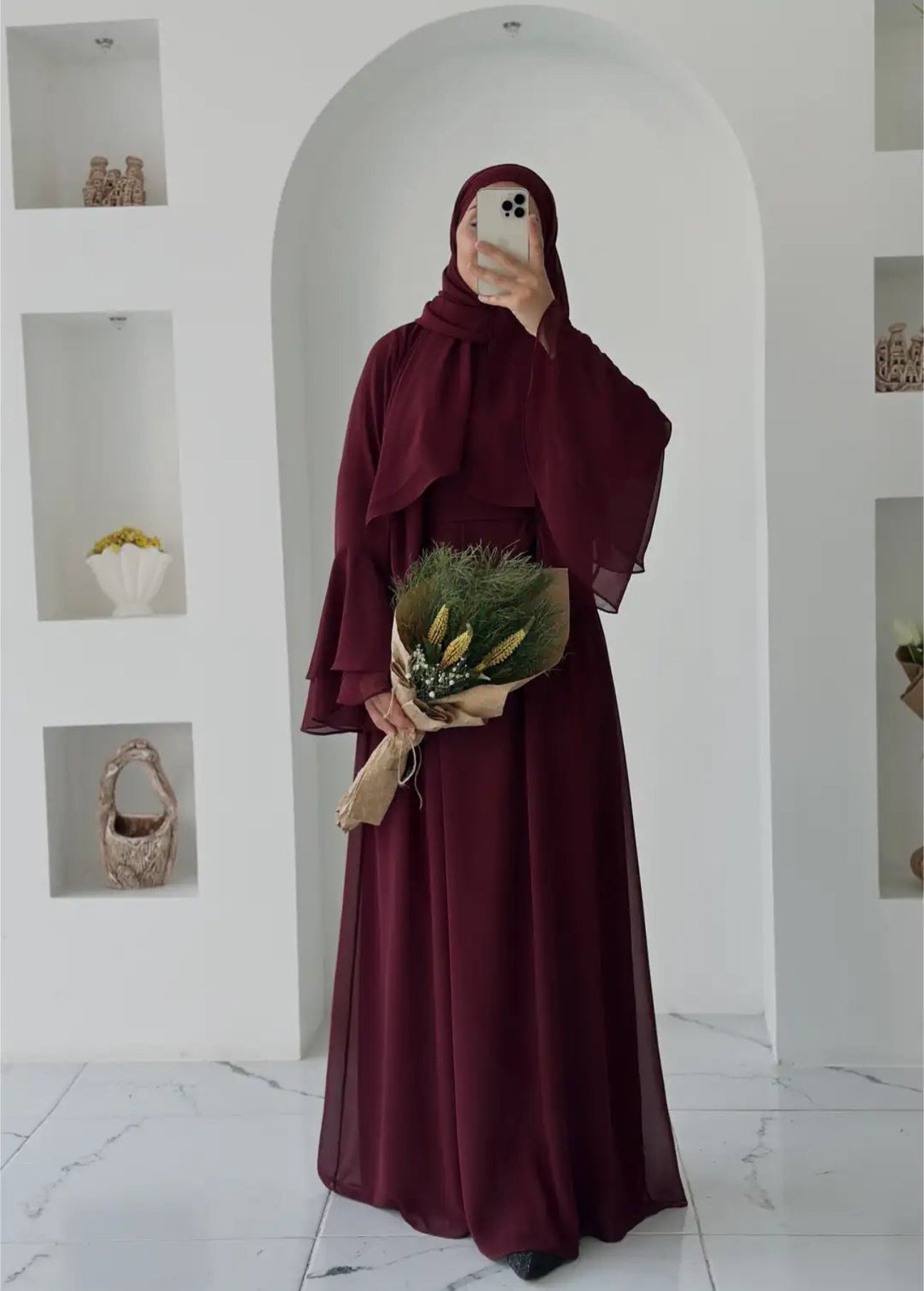 Ahu Şifon Elbise Bordo