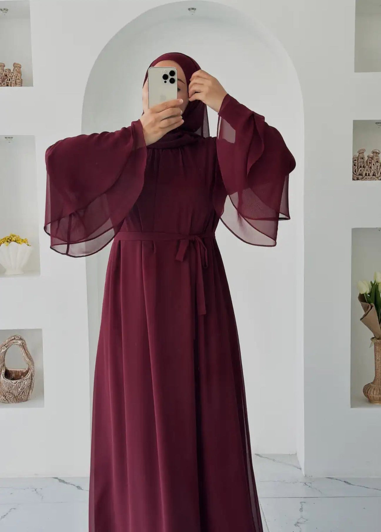 Ahu Şifon Elbise Bordo
