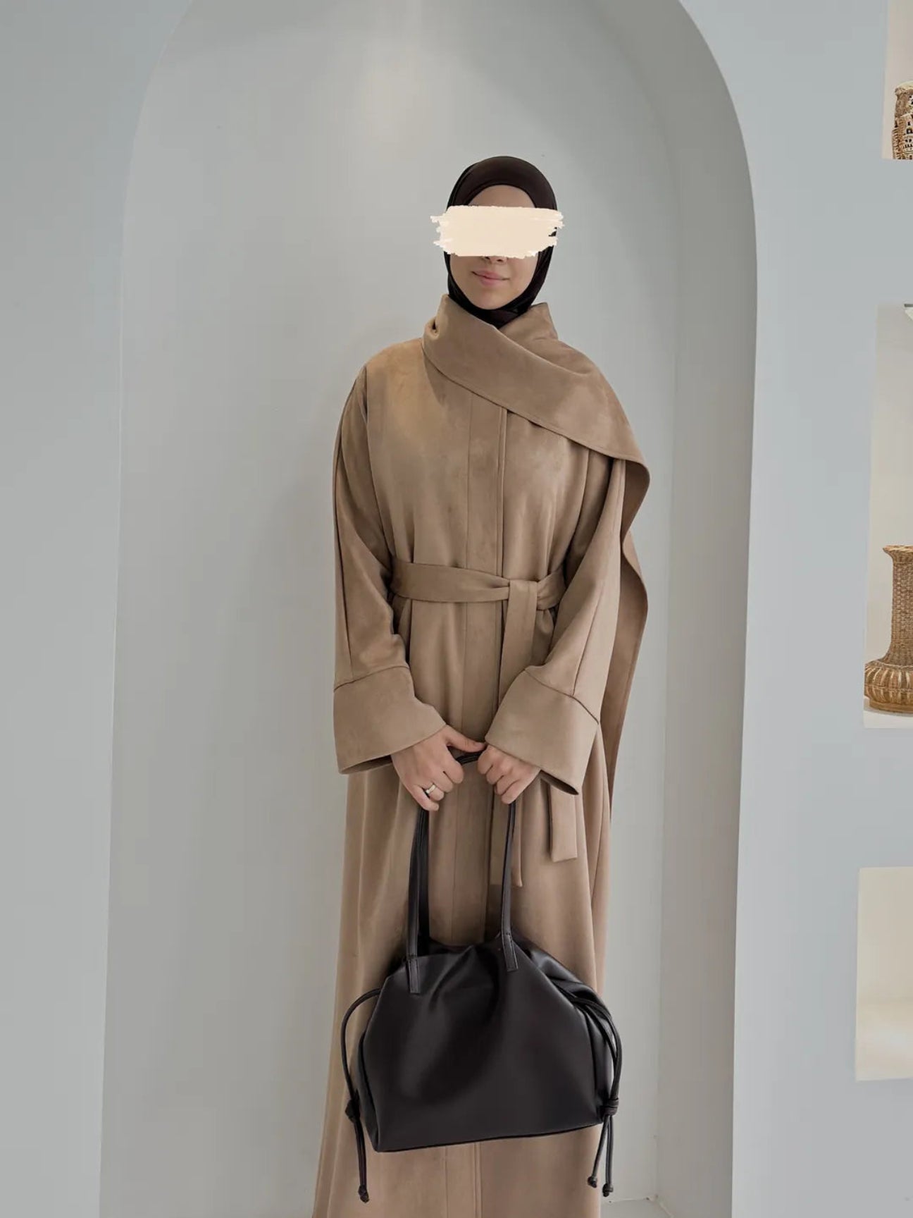 Süet Atkılı Kahve