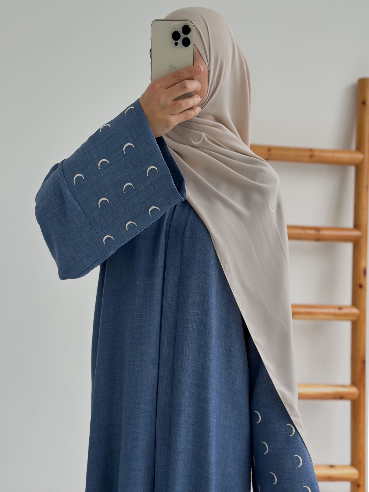 Sofya Keten Hilal Abaya(Mavi+Krem)