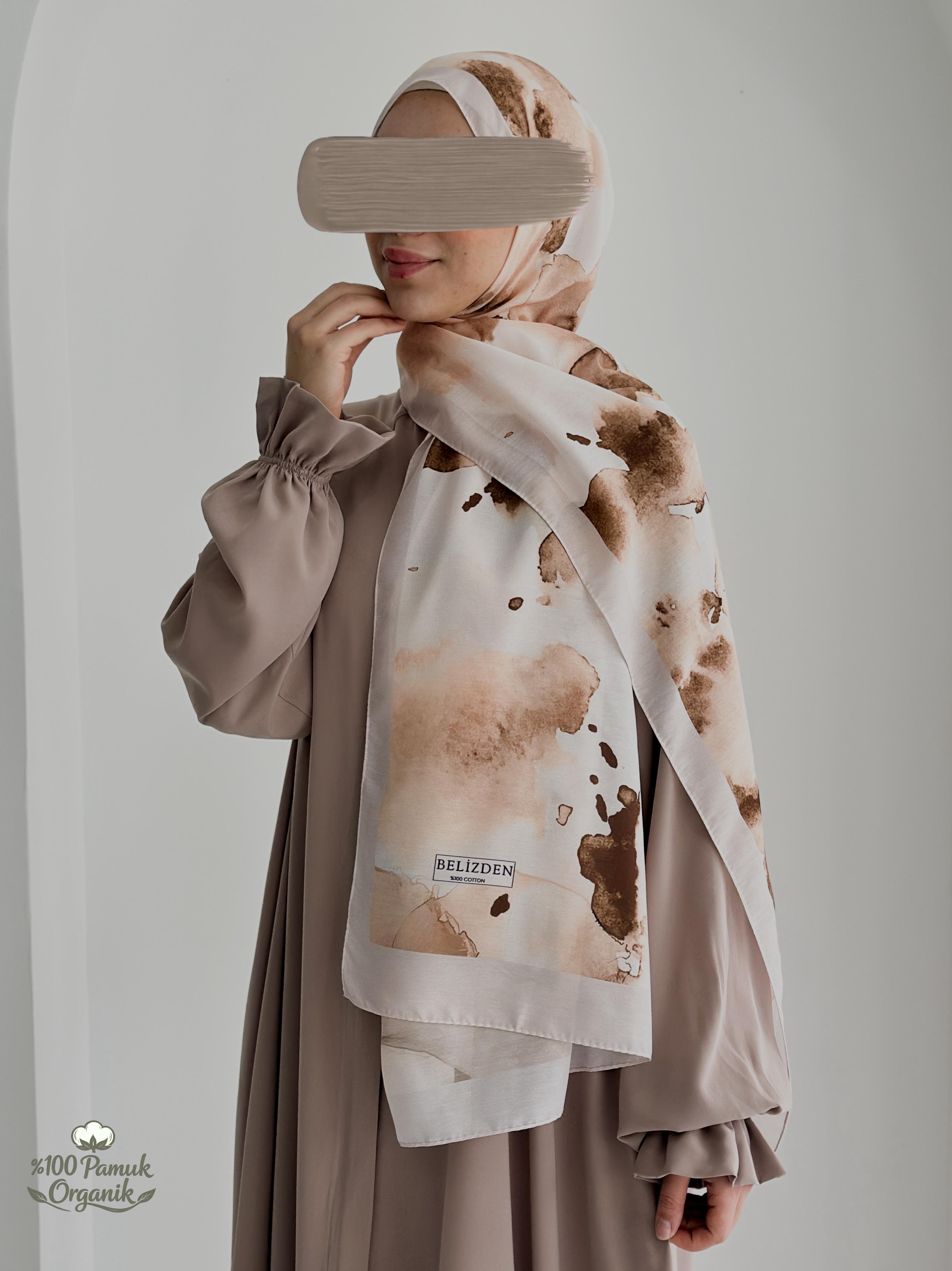 Ebruli Desen Organik Şal Bej ÖN SİPARİŞ ÜRÜNÜMÜZDÜR