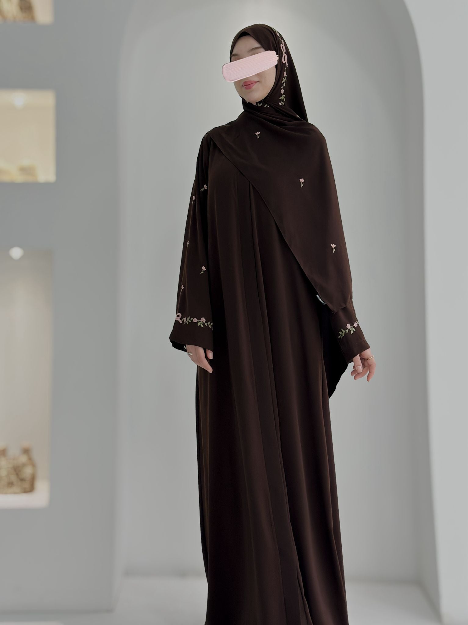 Tam Kol Nakış Abaya+Şal Acı Kahve ÖN SİPARİŞ ÜRÜNÜMÜZDÜR