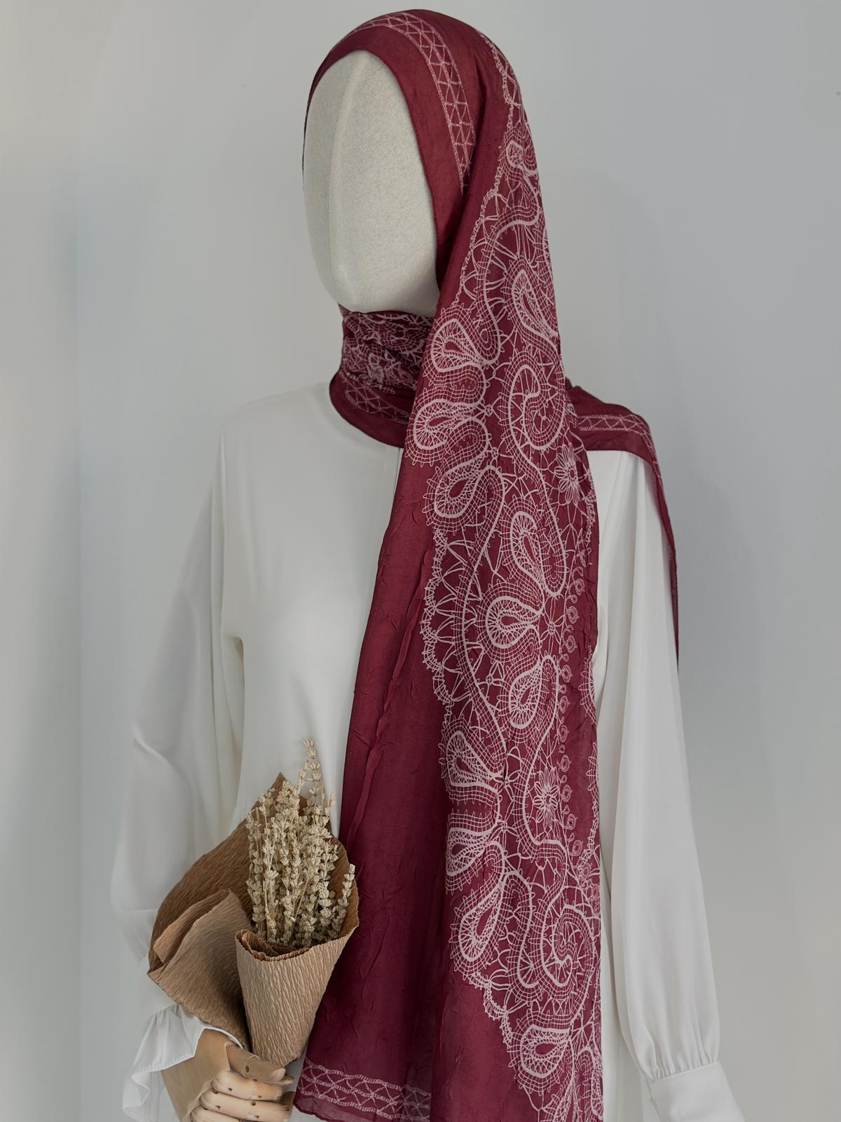 Desenli Motif Şal Bordo