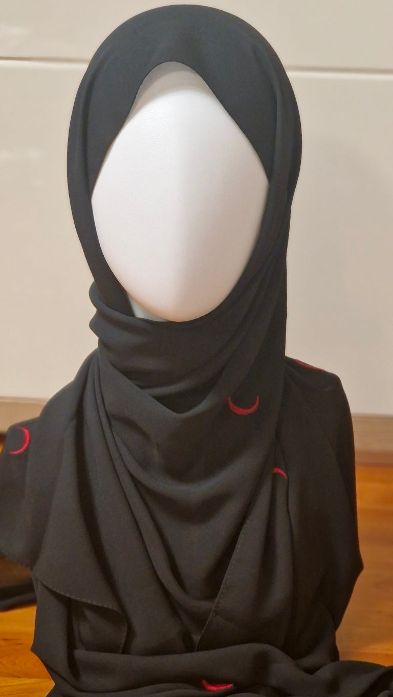 Hilal Nakışlı Şal (Siyah-Kırmızı)