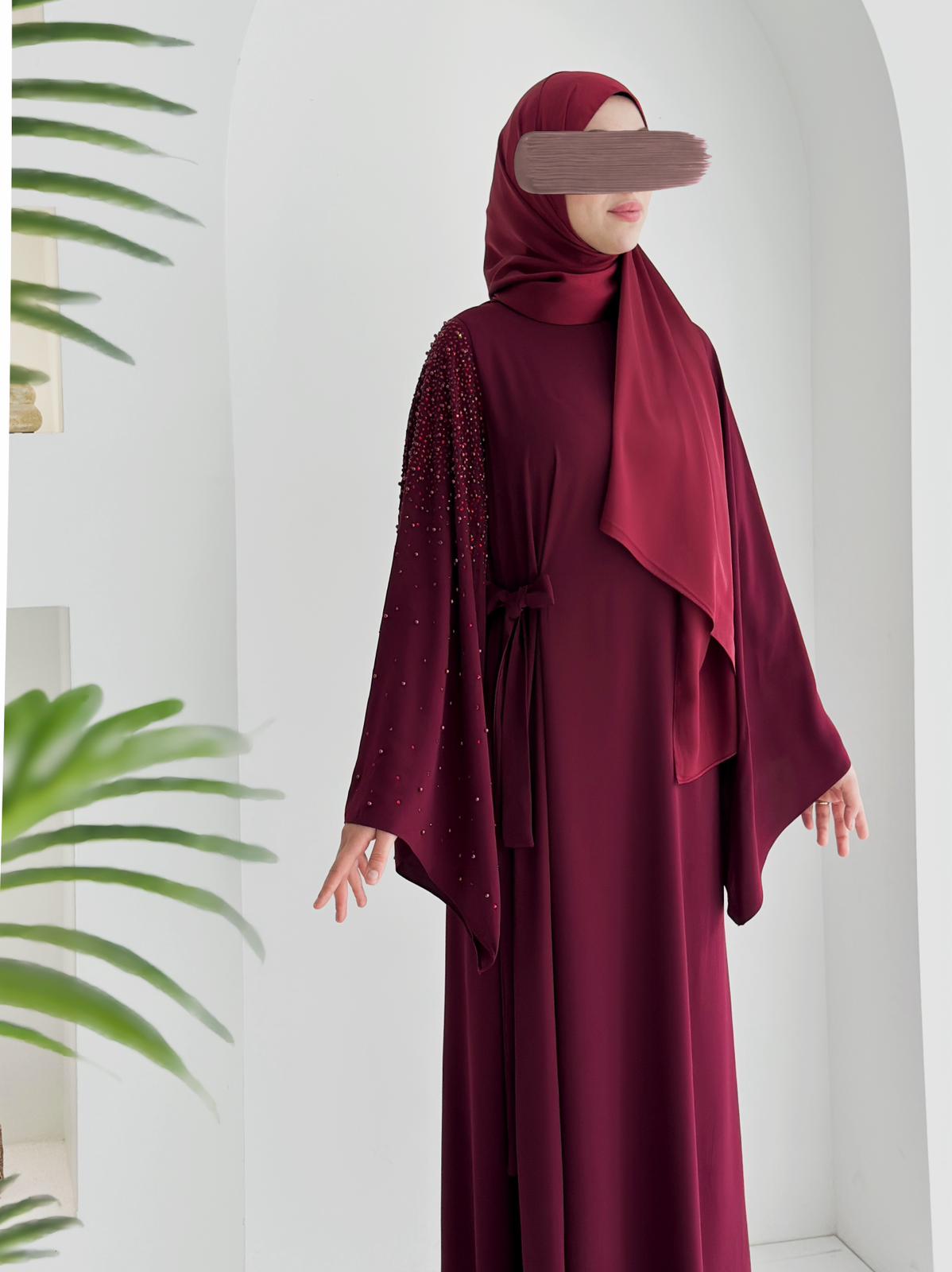 Beliz Taşlı Abaya Bordo Ürün boyu 150cm
