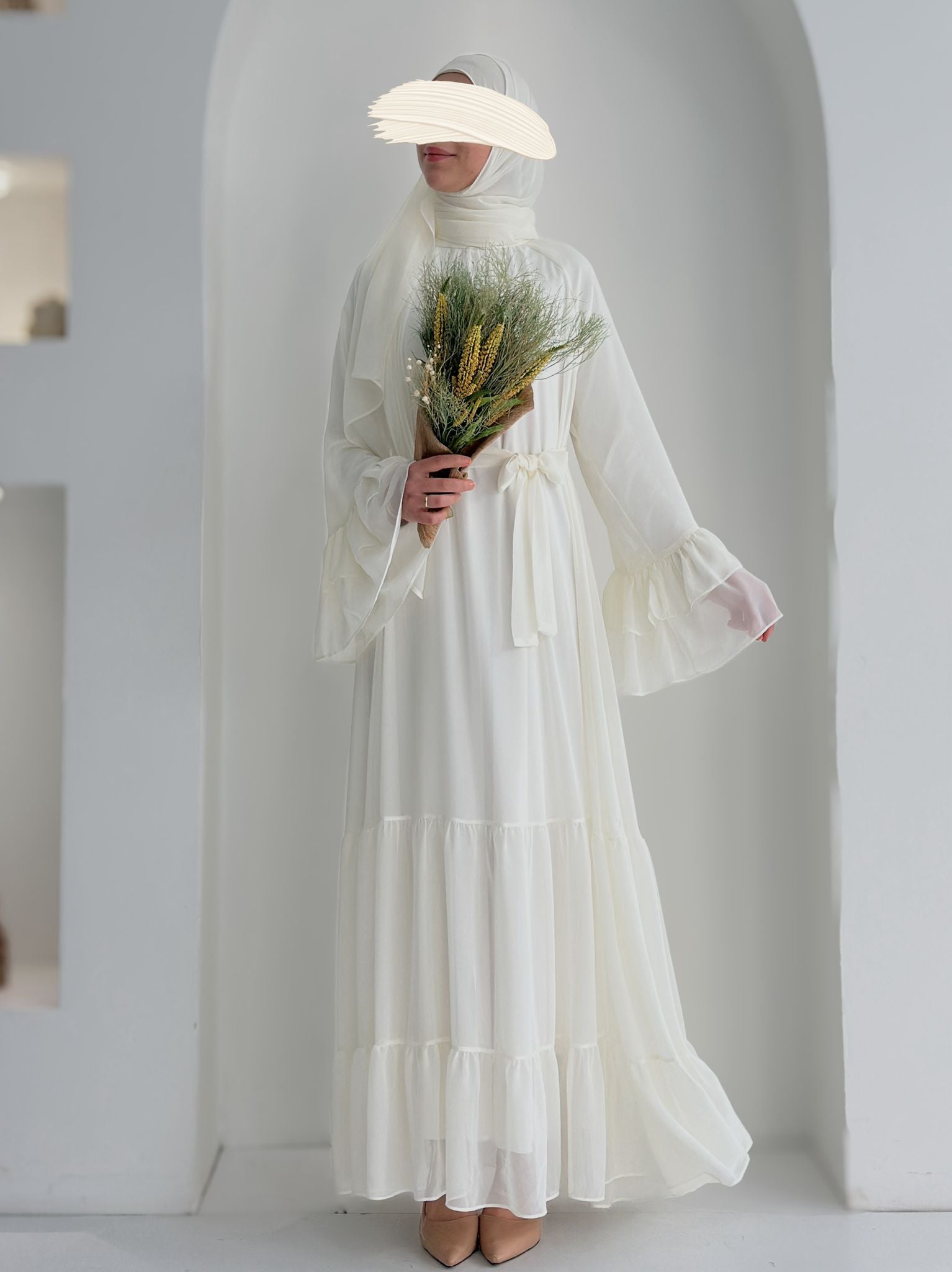 Prenses Püsküllü Şifon Beyaz ÖN SİPARİŞ ÜRÜNÜMÜZDÜR