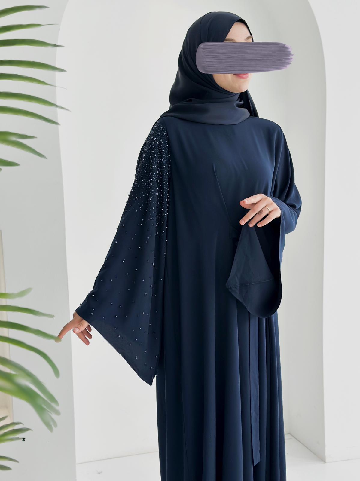 Beliz Taşlı Abaya Lacivert Ürün boyu 150cm