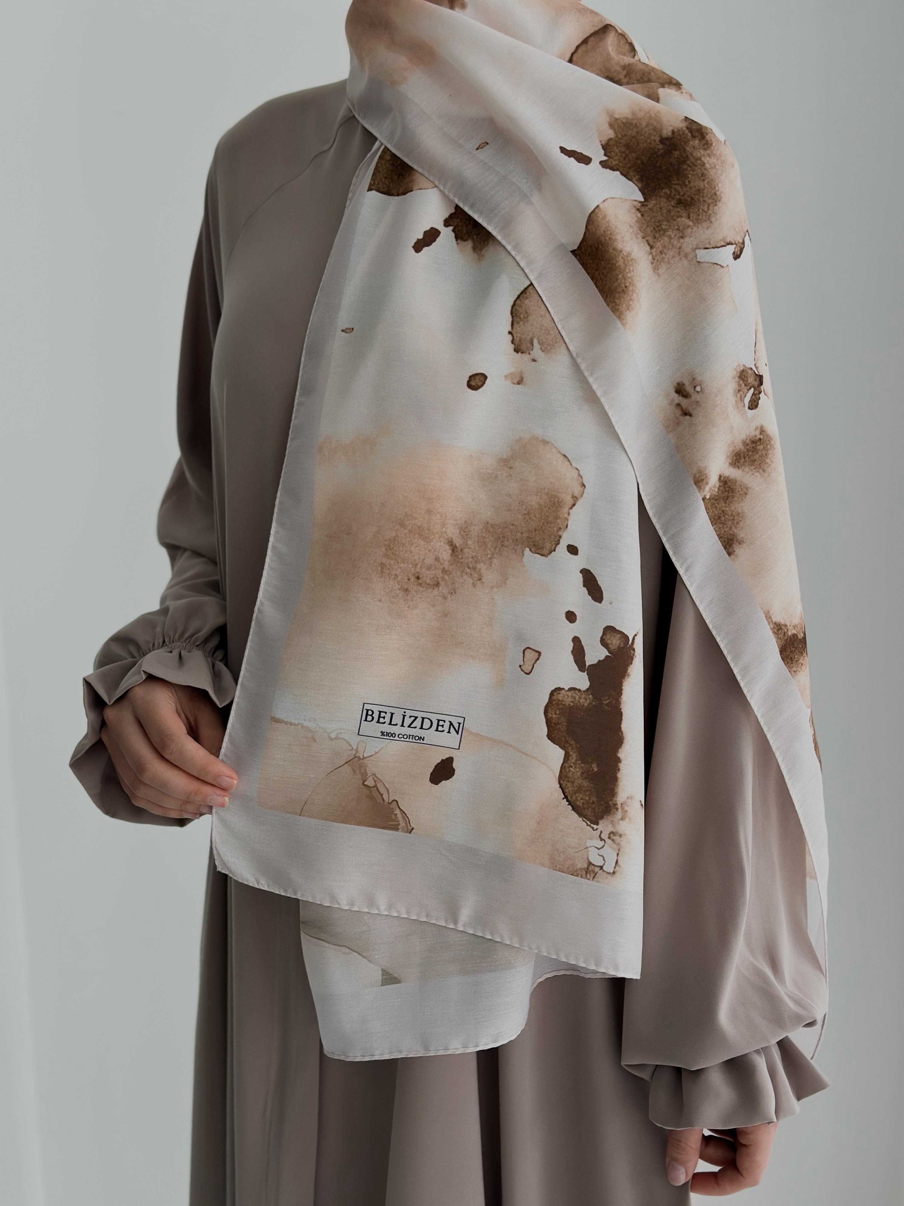 Ebruli Desen Organik Şal Bej ÖN SİPARİŞ ÜRÜNÜMÜZDÜR