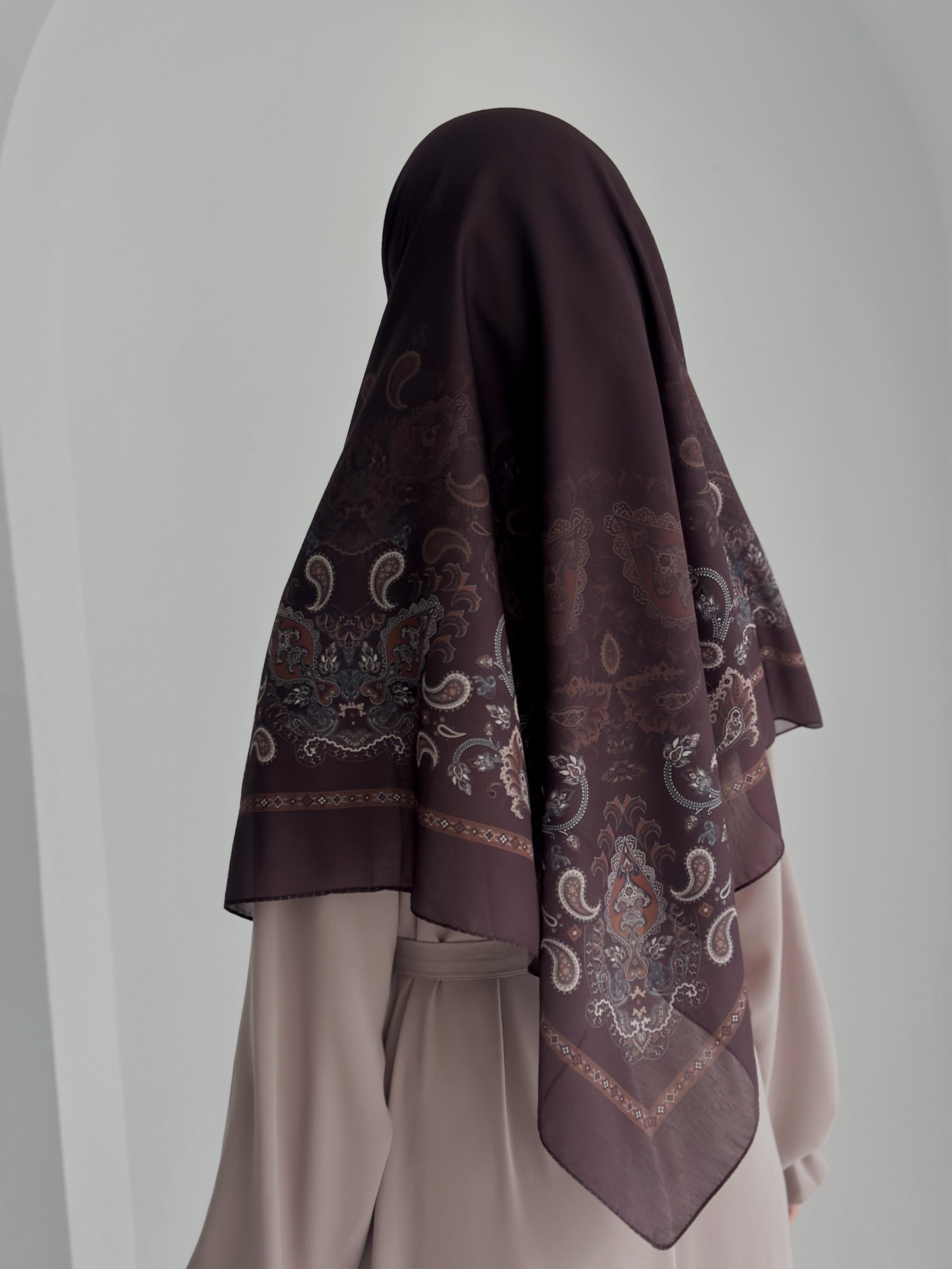 Etnik Desen Organik Eşarp Acı Kahve ÖN SİPARİŞ ÜRÜNÜMÜZDÜR