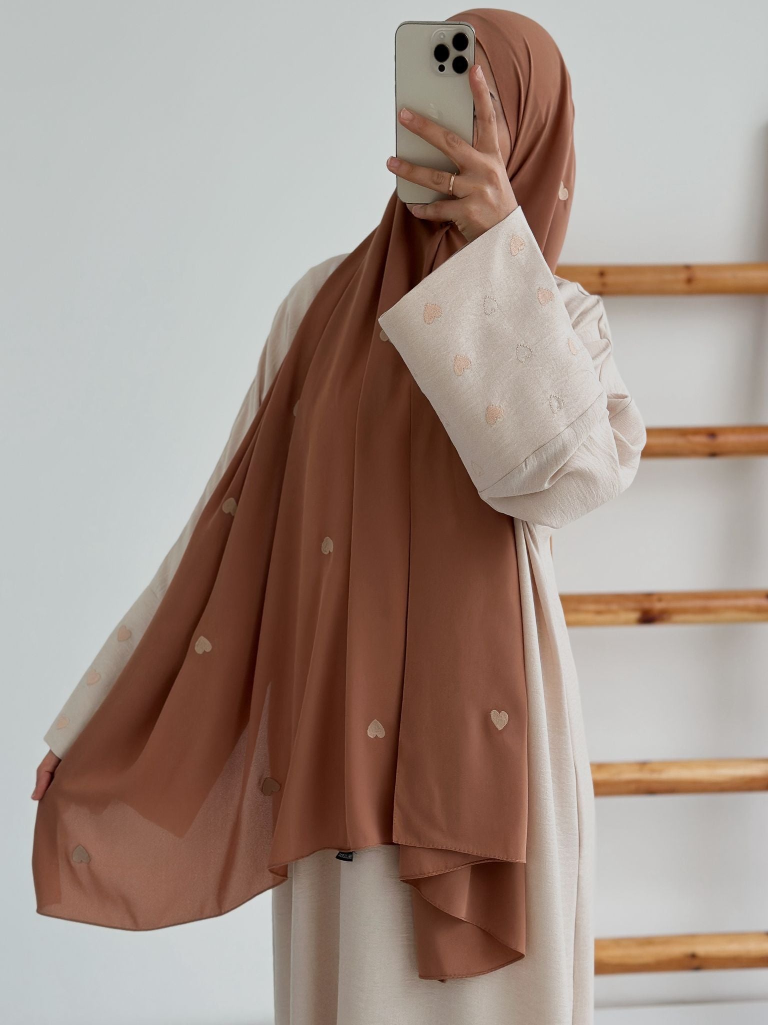 Sofya Keten Kalp Nakışlı Elbise(Krem +Somon)