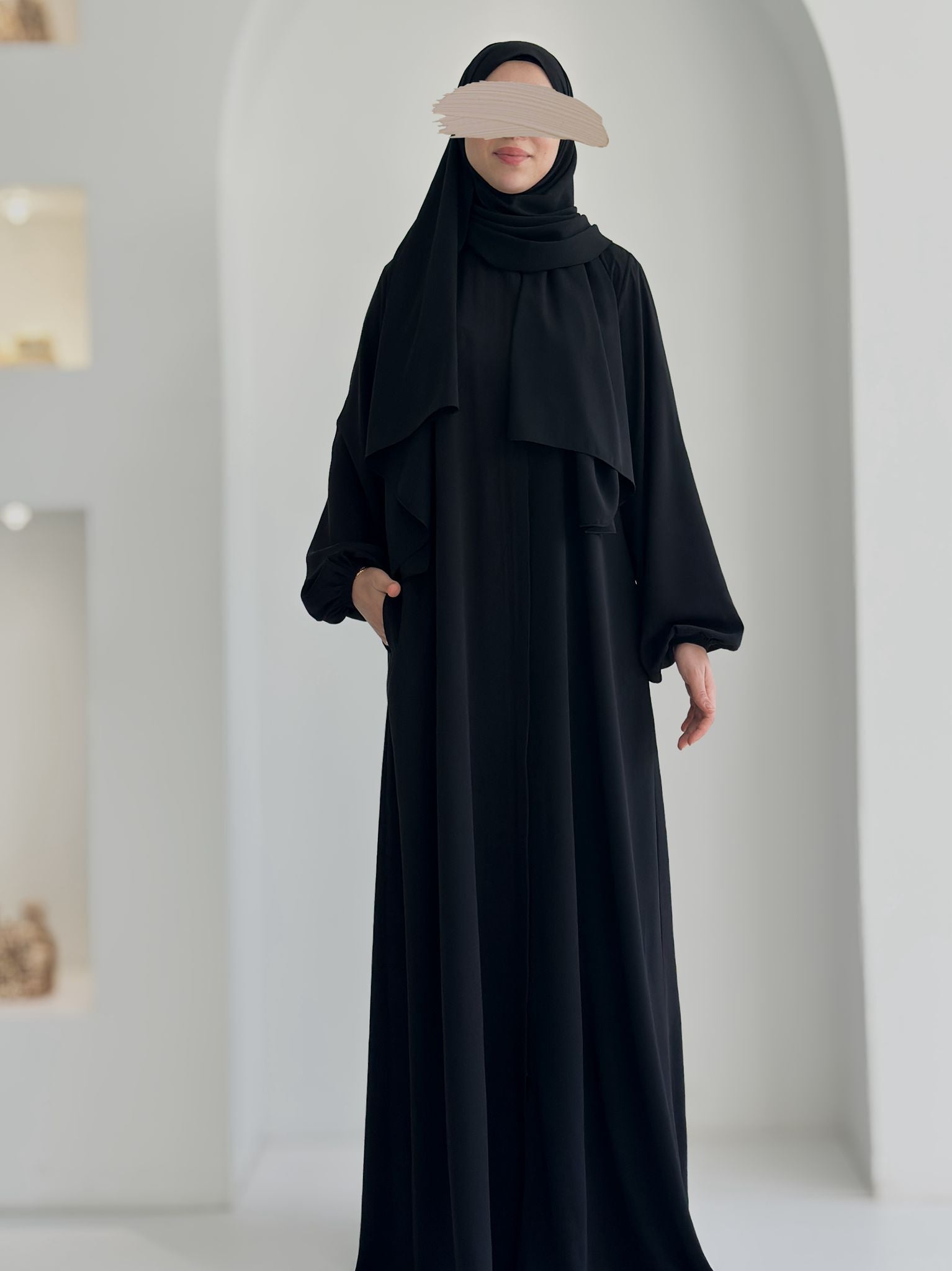 Balon Kol Ferace +Şal Siyah ÖN SİPARİŞ ÜRÜNÜMÜZDÜR