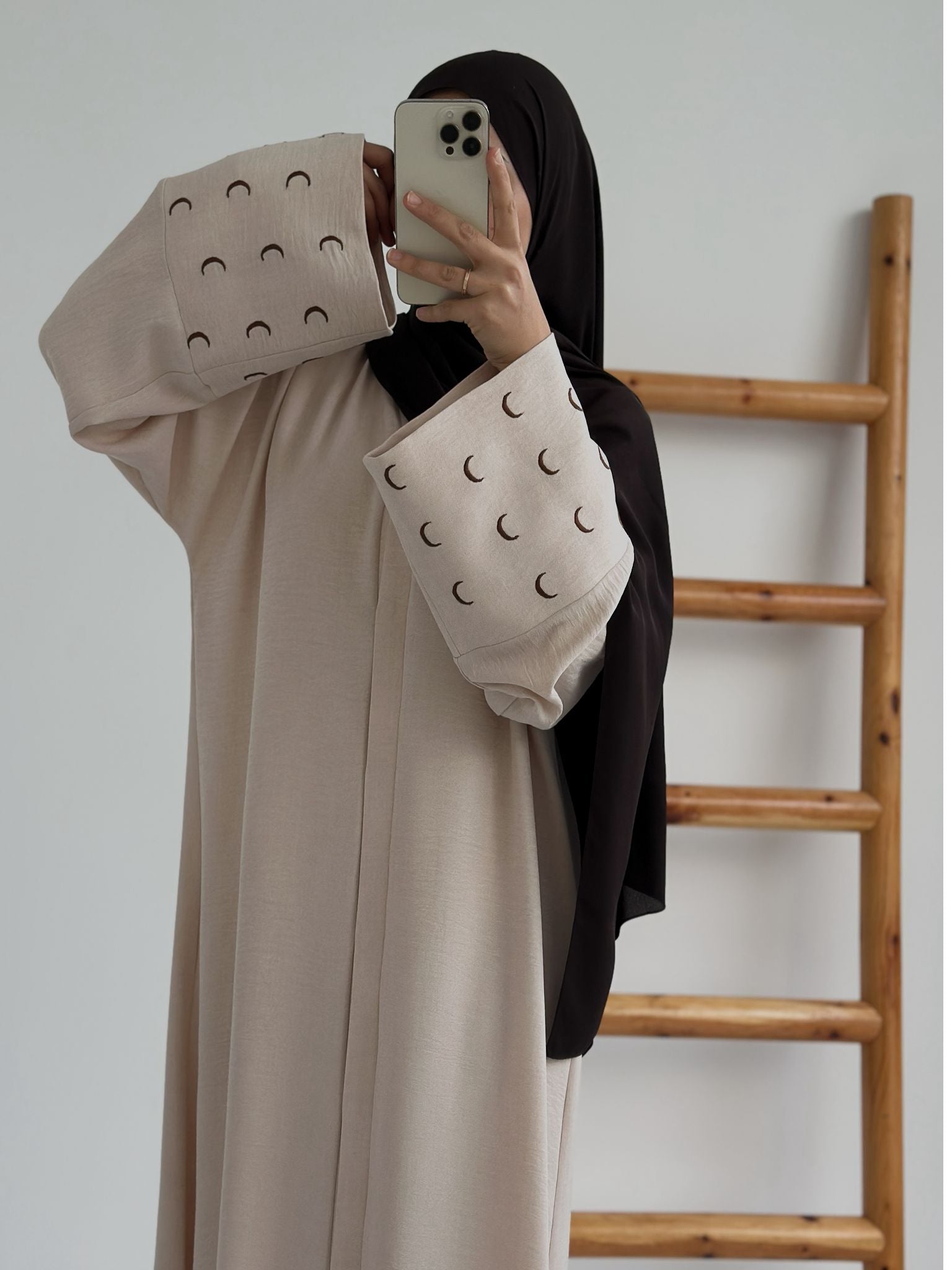 Sofya Keten Hilal Abaya (Krem+kahverengi)