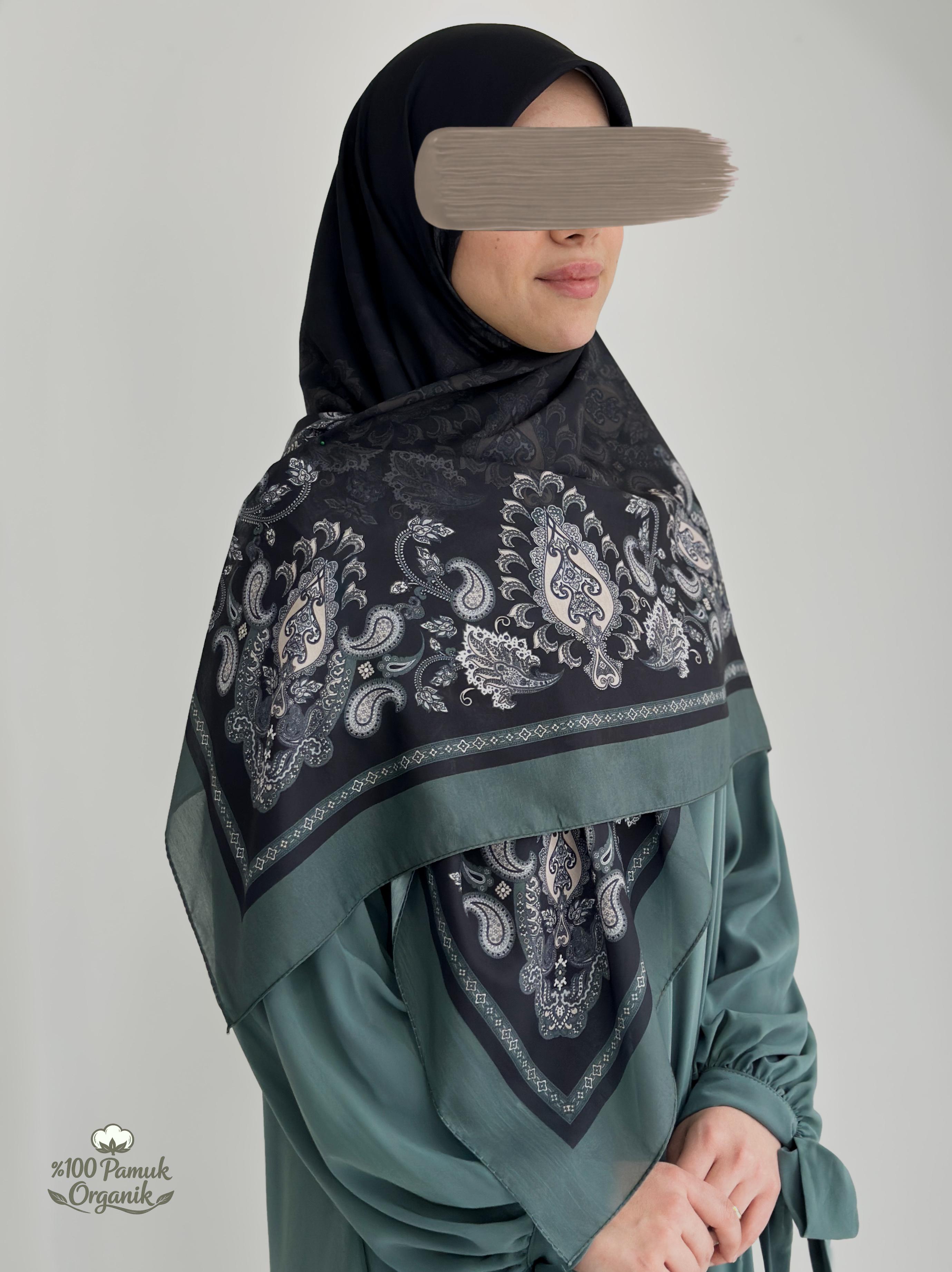 Etnik Desen Organik Eşarp Siyah ÖN SİPARİŞ ÜRÜNÜMÜZDÜR