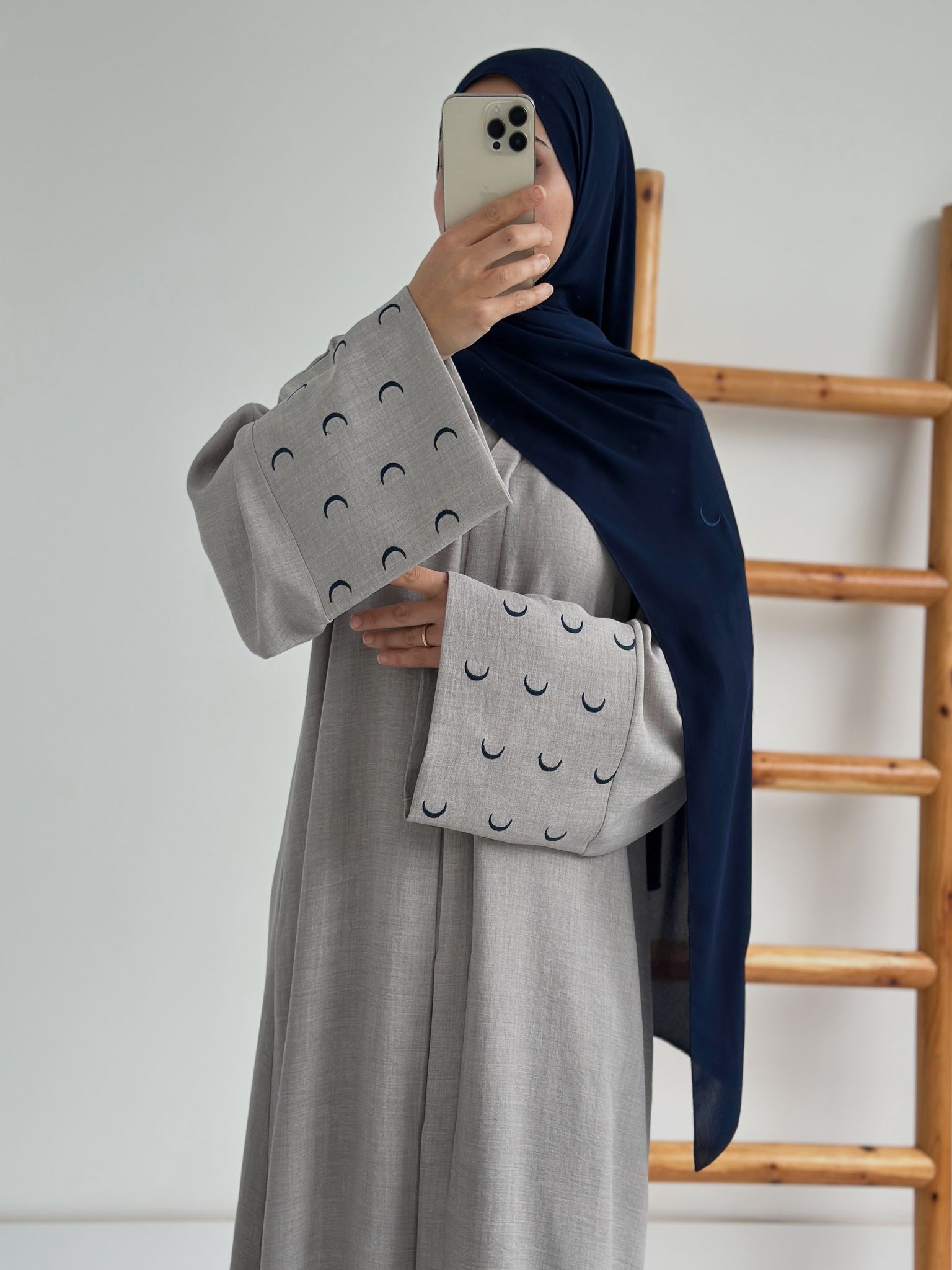 Sofya Keten Hilal Abaya(Gri+Lacivert)