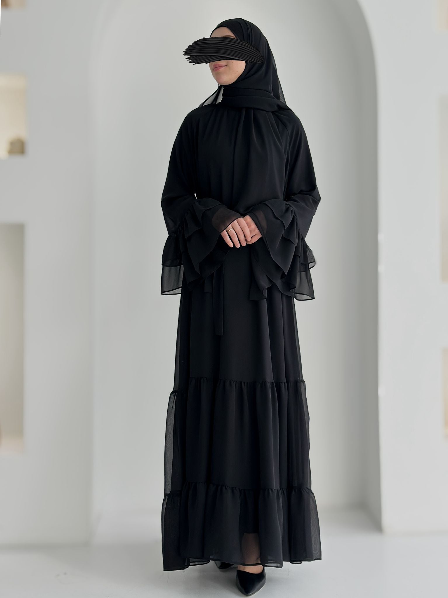 Prenses Püsküllü Şifon Siyah ÖN SİPARİŞ ÜRÜNÜMÜZDÜR