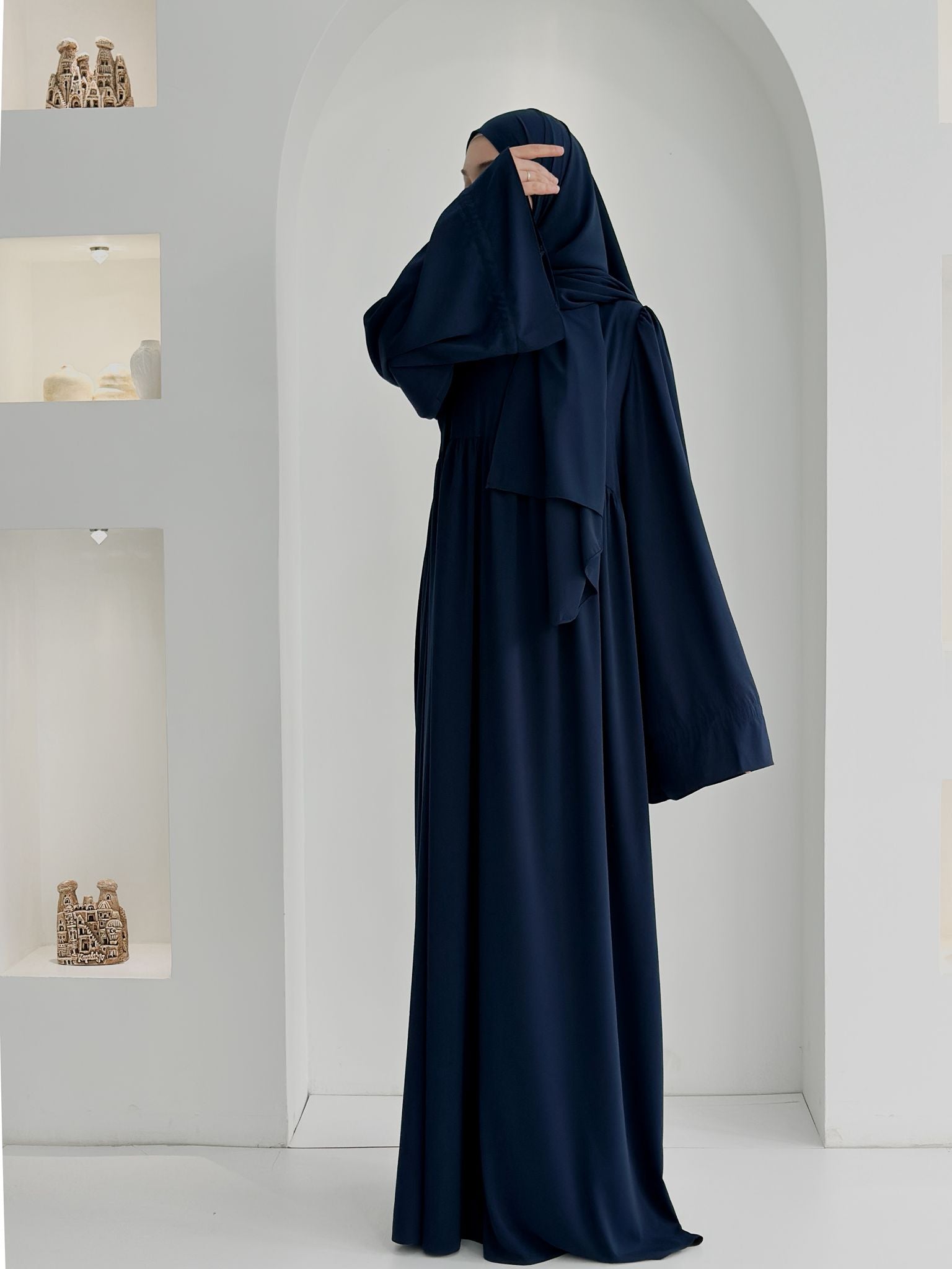 Buğlem Elbise+Şal Lacivert ÖN SİPARİŞ ÜRÜNÜMÜZDÜR