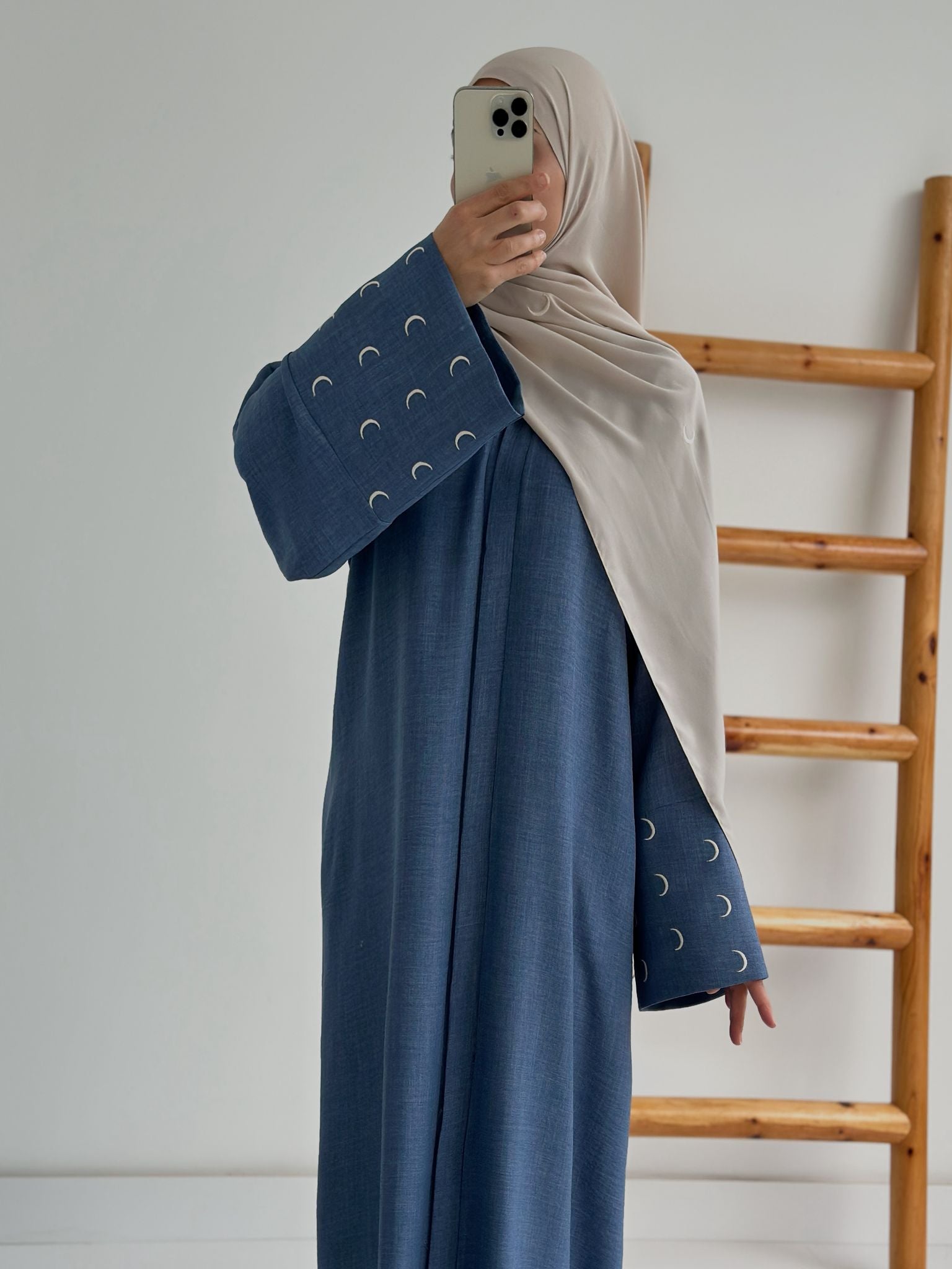 Sofya Keten Hilal Abaya(Mavi+Krem)