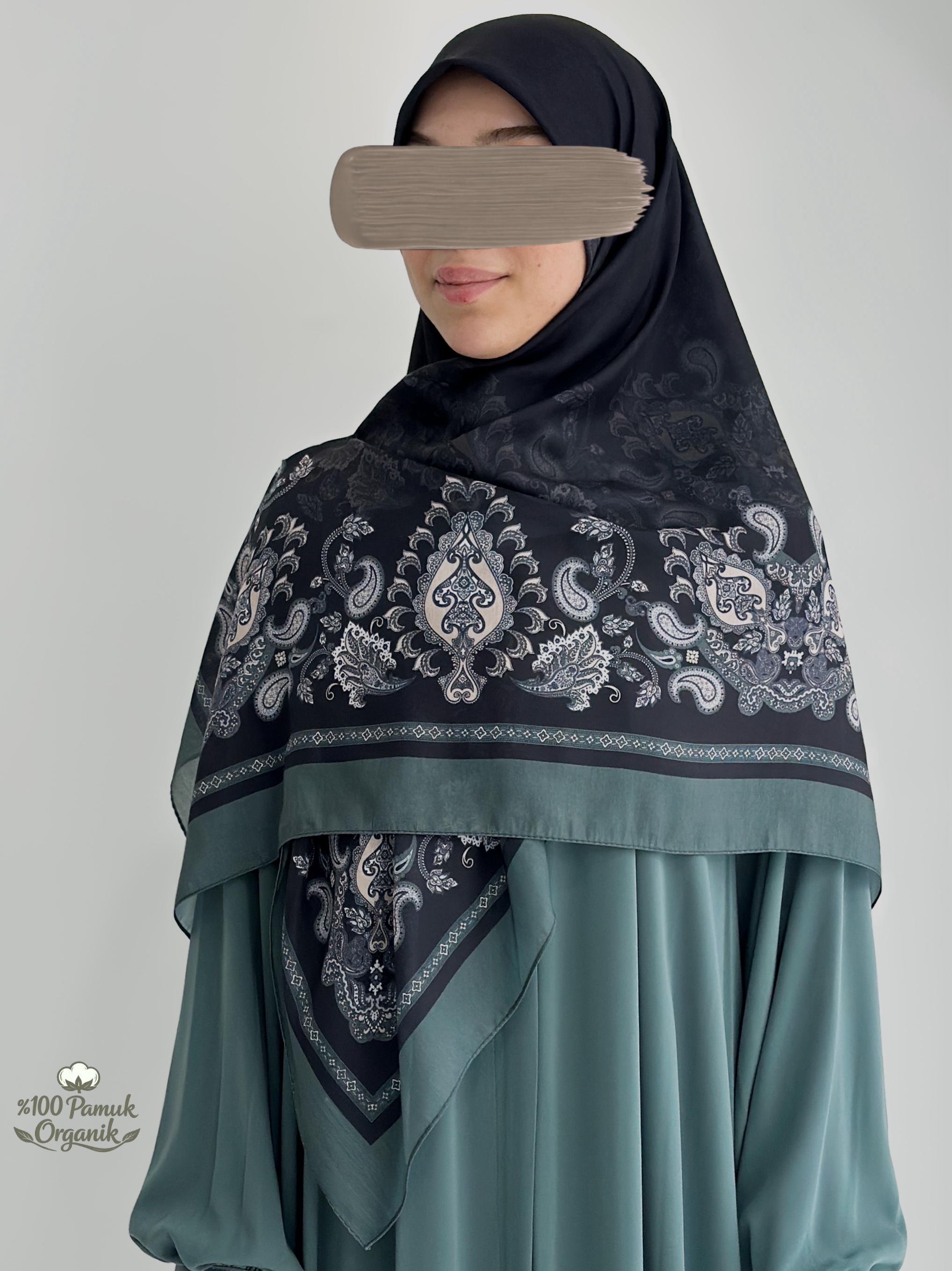 Etnik Desen Organik Eşarp Siyah ÖN SİPARİŞ ÜRÜNÜMÜZDÜR