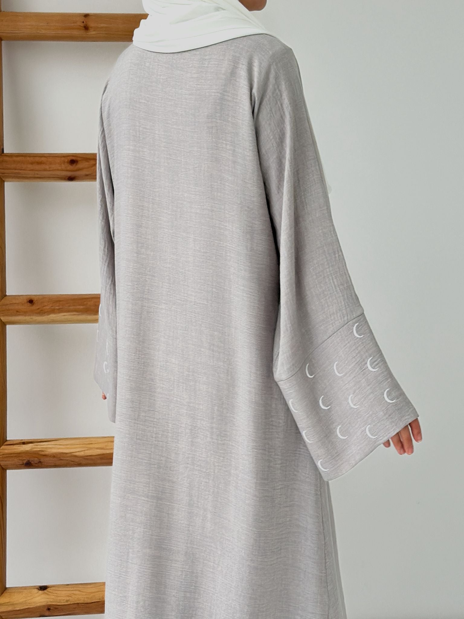 Sofya Keten Hilal Abaya (Gri+Beyaz)