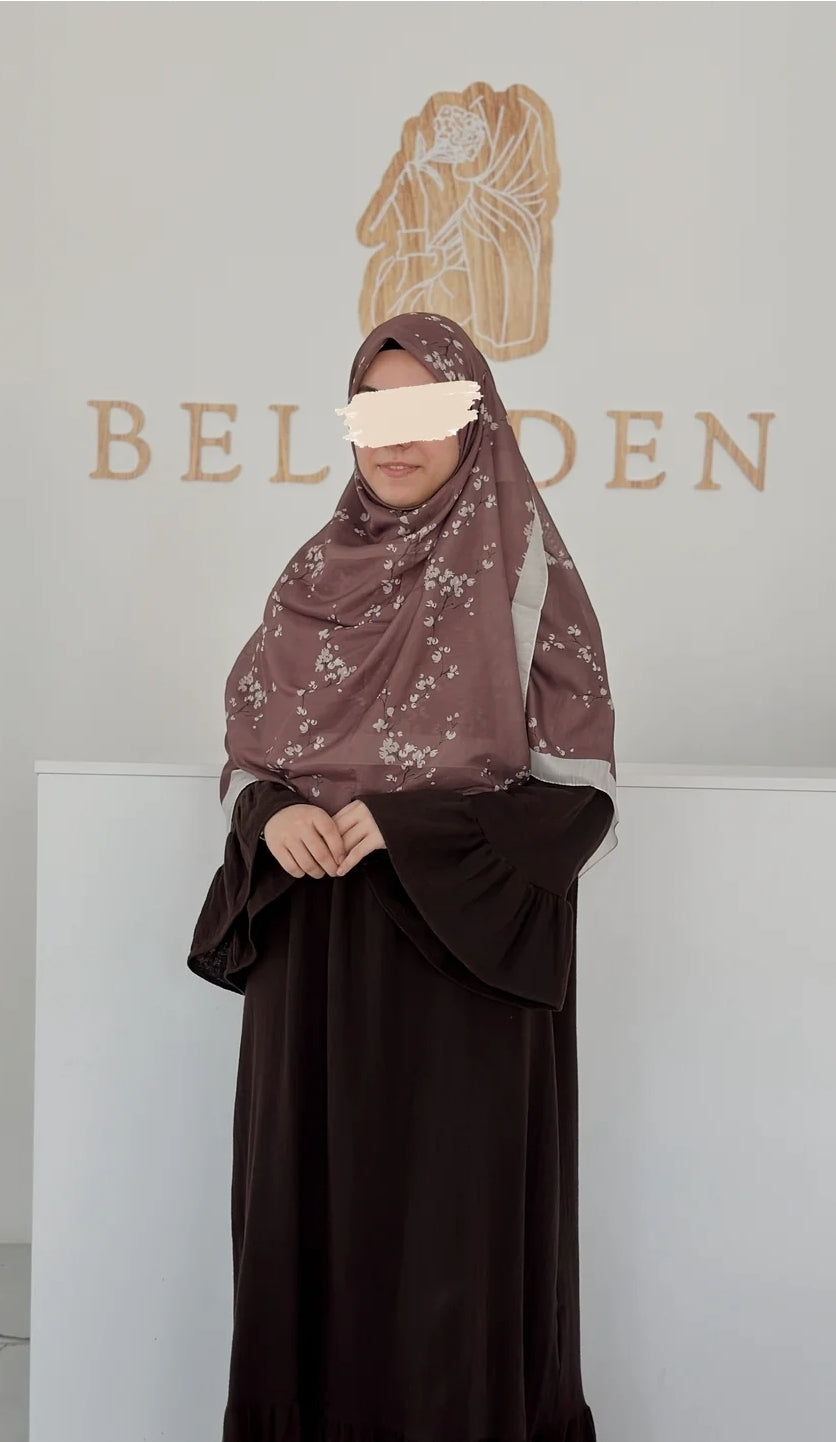 140×140 Çiçek Desenli Eşarp-Kahverengi