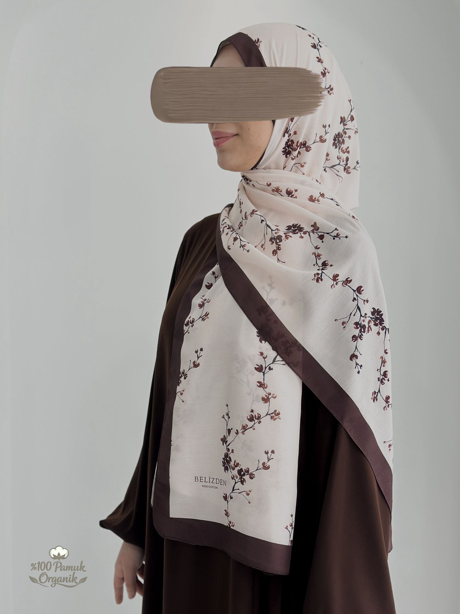 Tomurcuk Desen Organik Şal Kahverengi ÖN SİPARİŞ ÜRÜNÜMÜZDÜR