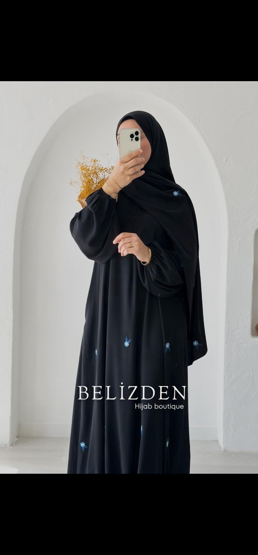 Duru Nakışlı Siyah Mavi Çiçekli