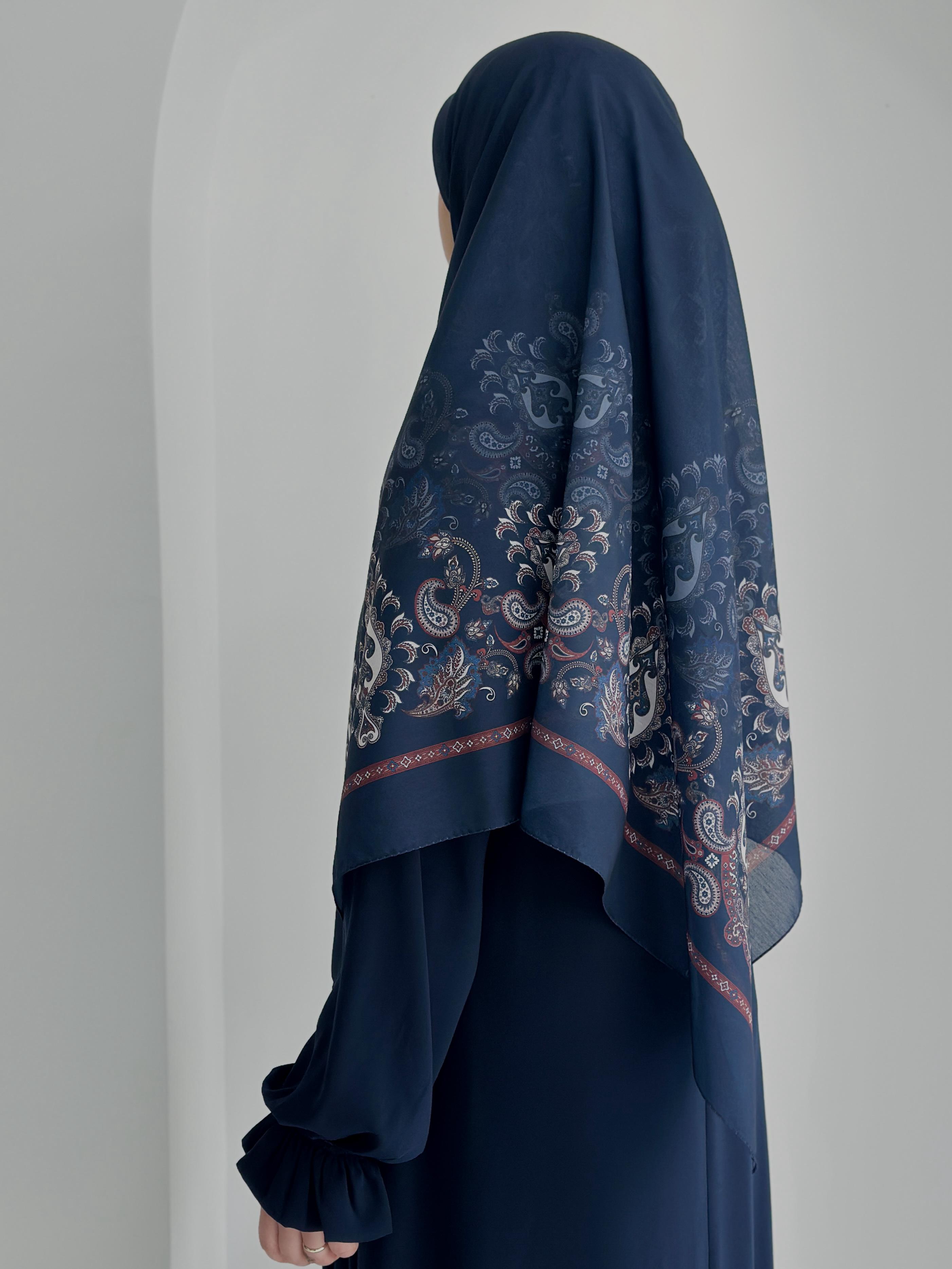 Etnik Desen Organik Eşarp Lacivert ÖN SİPARİŞ ÜRÜNÜMÜZDÜR